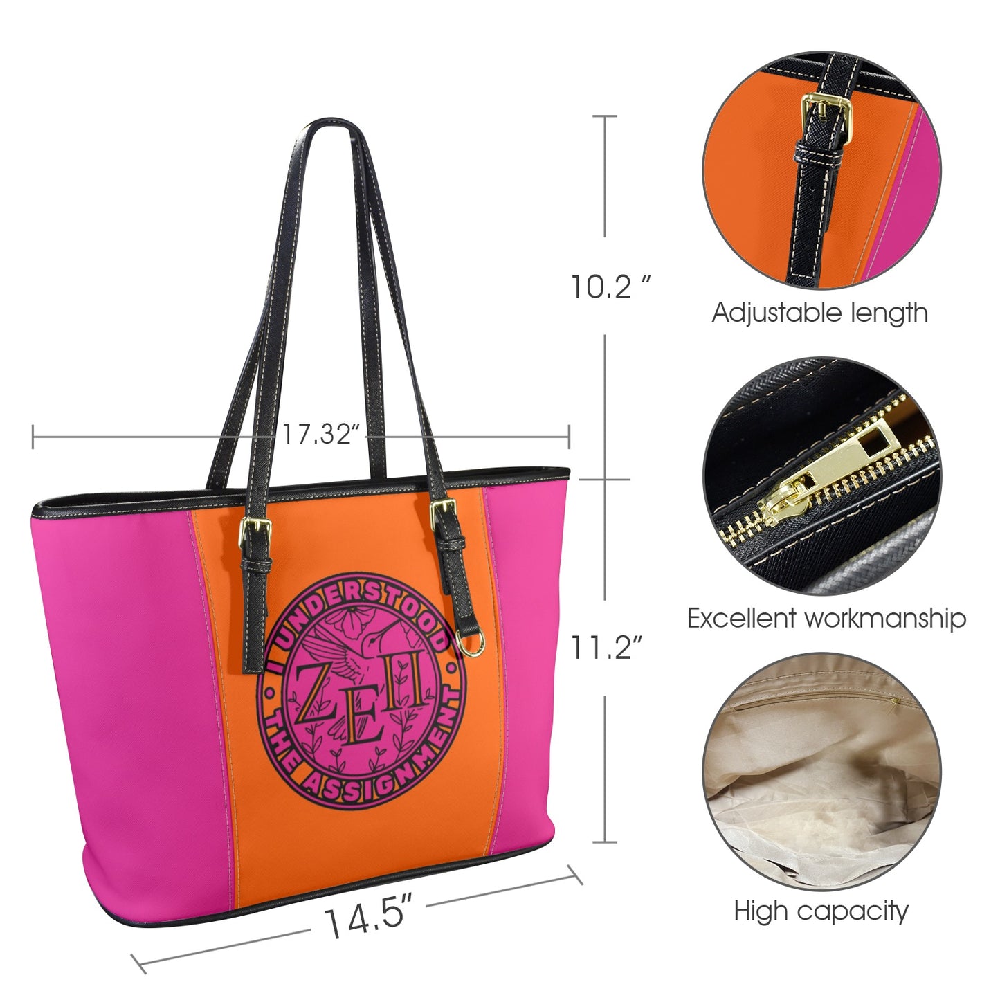Tote Bag ~ Zeta Epsilon Pti (Fuschia Split Side)