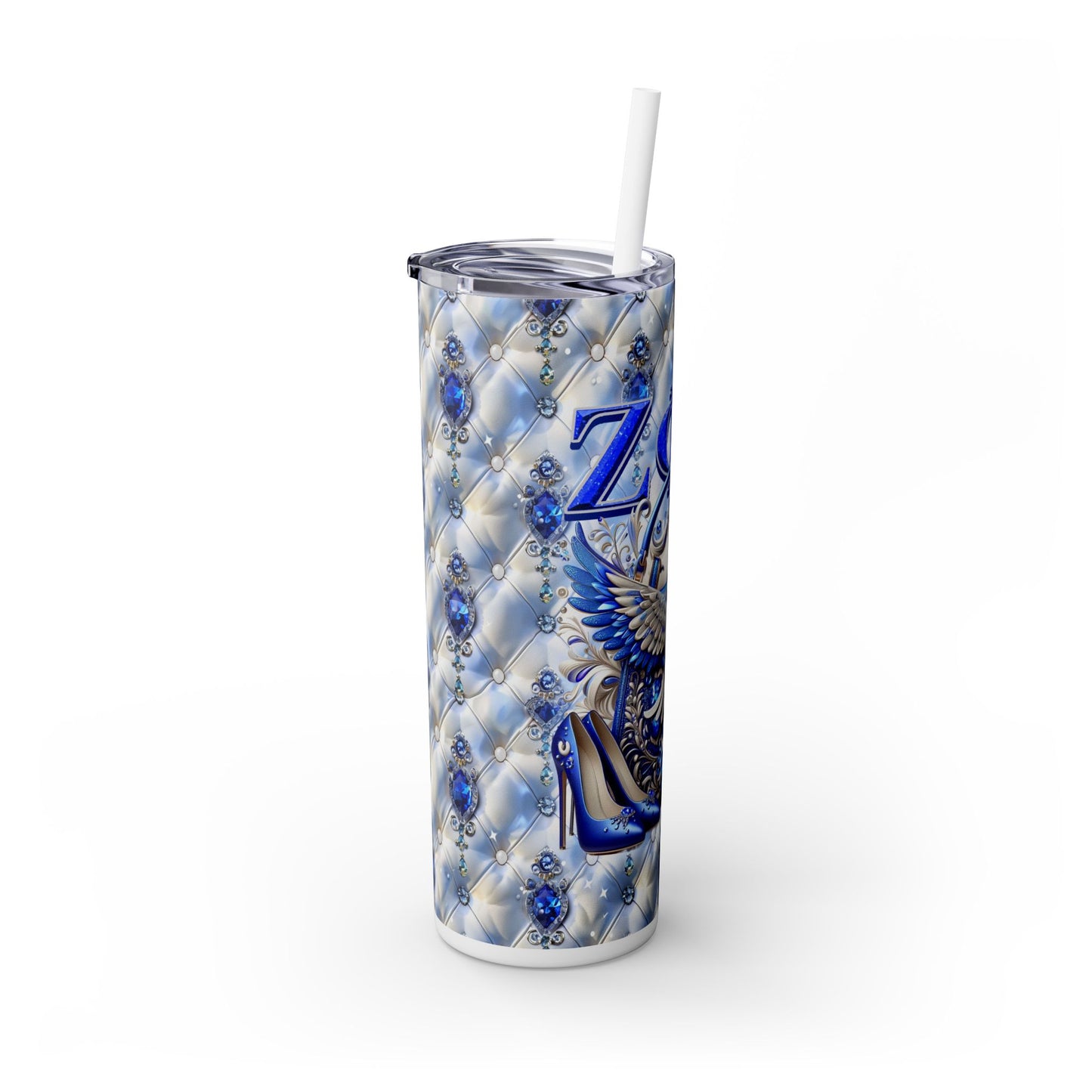 Zeta Phi Beta (Dove Love) Skinny Tumbler with Straw, 20oz