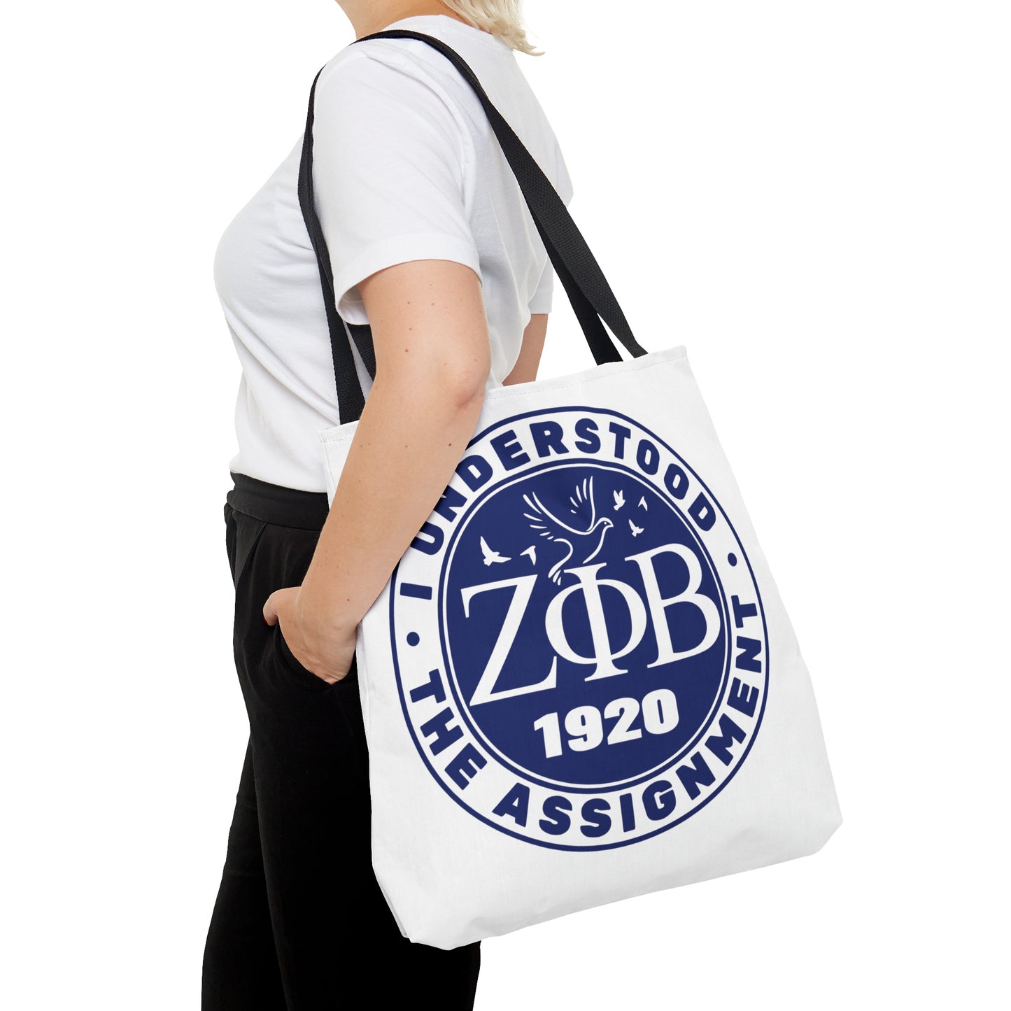 Zeta Phi Beta "I Understood the Assignment" Tote Bag (White)