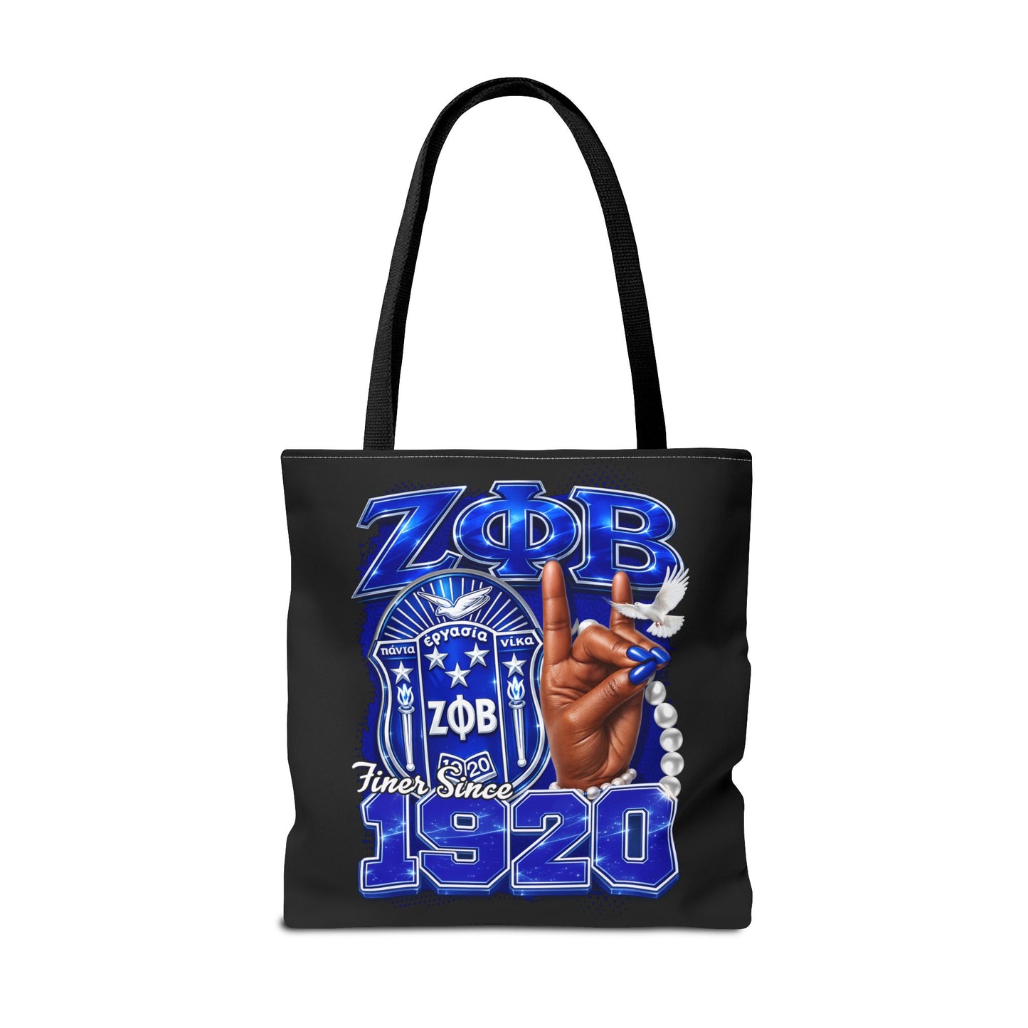 Zeta 1920 Crest Pearl Hand Tote Bag | Zeta Phi Beta Sorority Design (Black)