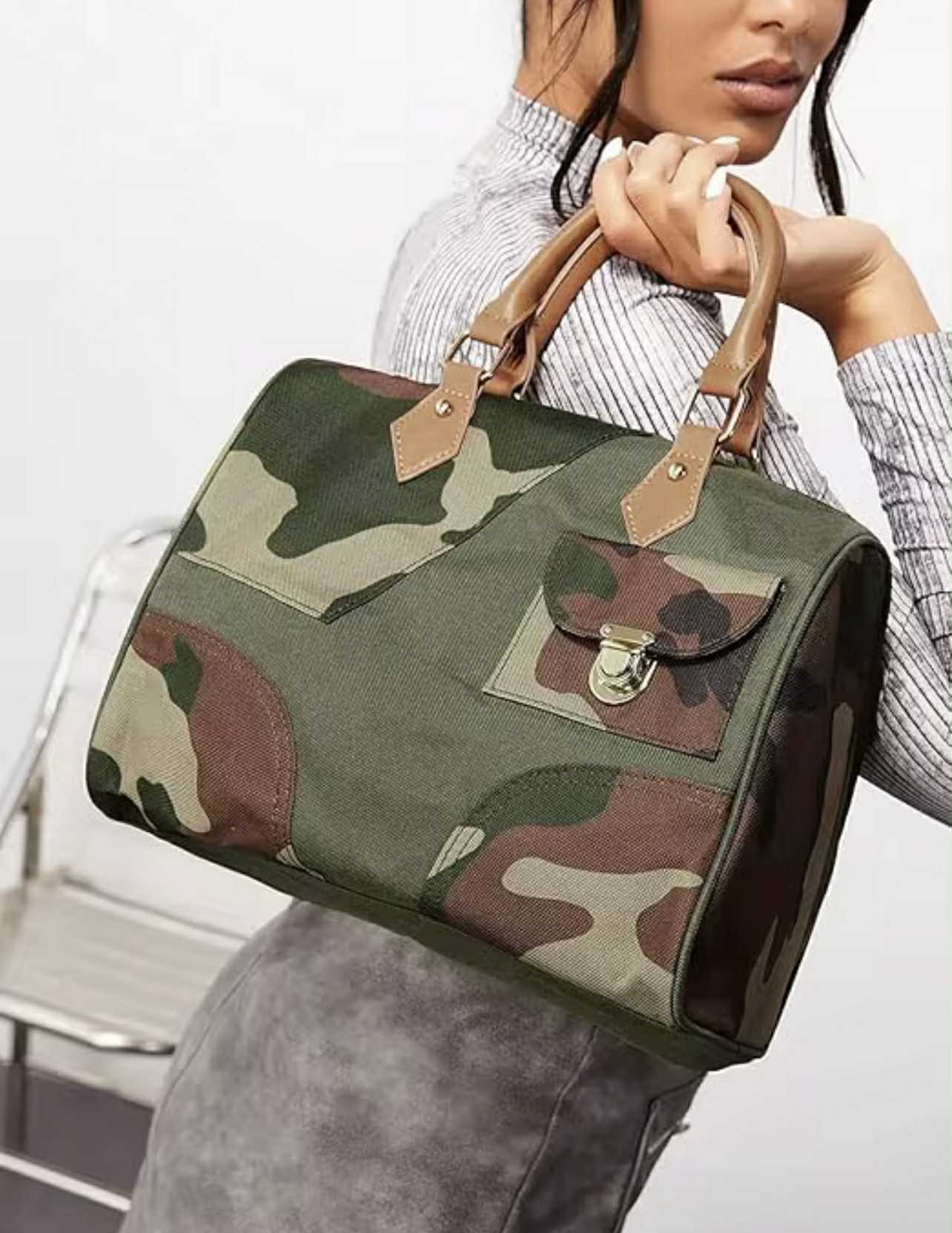 Junk Camo Patch Satchel Handbag (Large)
