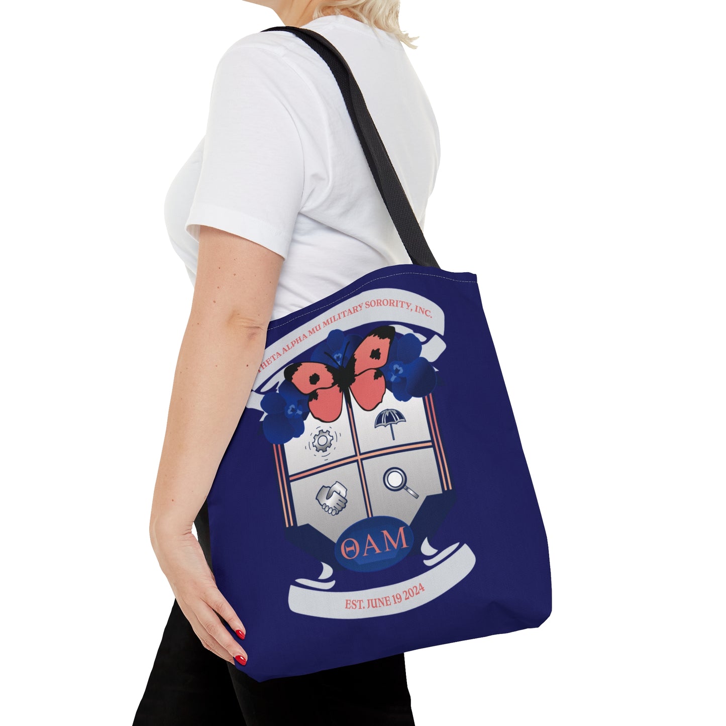 Theta Alpha Mu Military Sorority Tote Bag (Navy Blue)