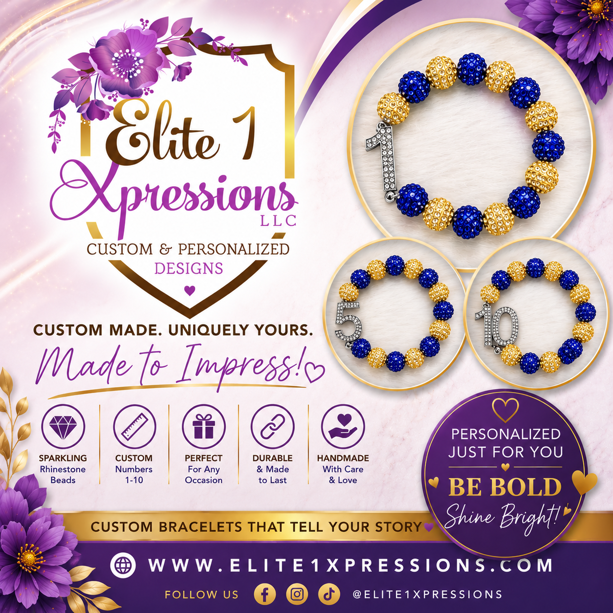 Bracelet ~ Crystal Number Rhoyal Blue & Yellow Bling Edition