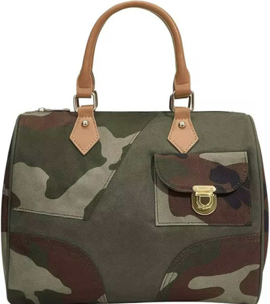 Junk Camo Patch Satchel Handbag