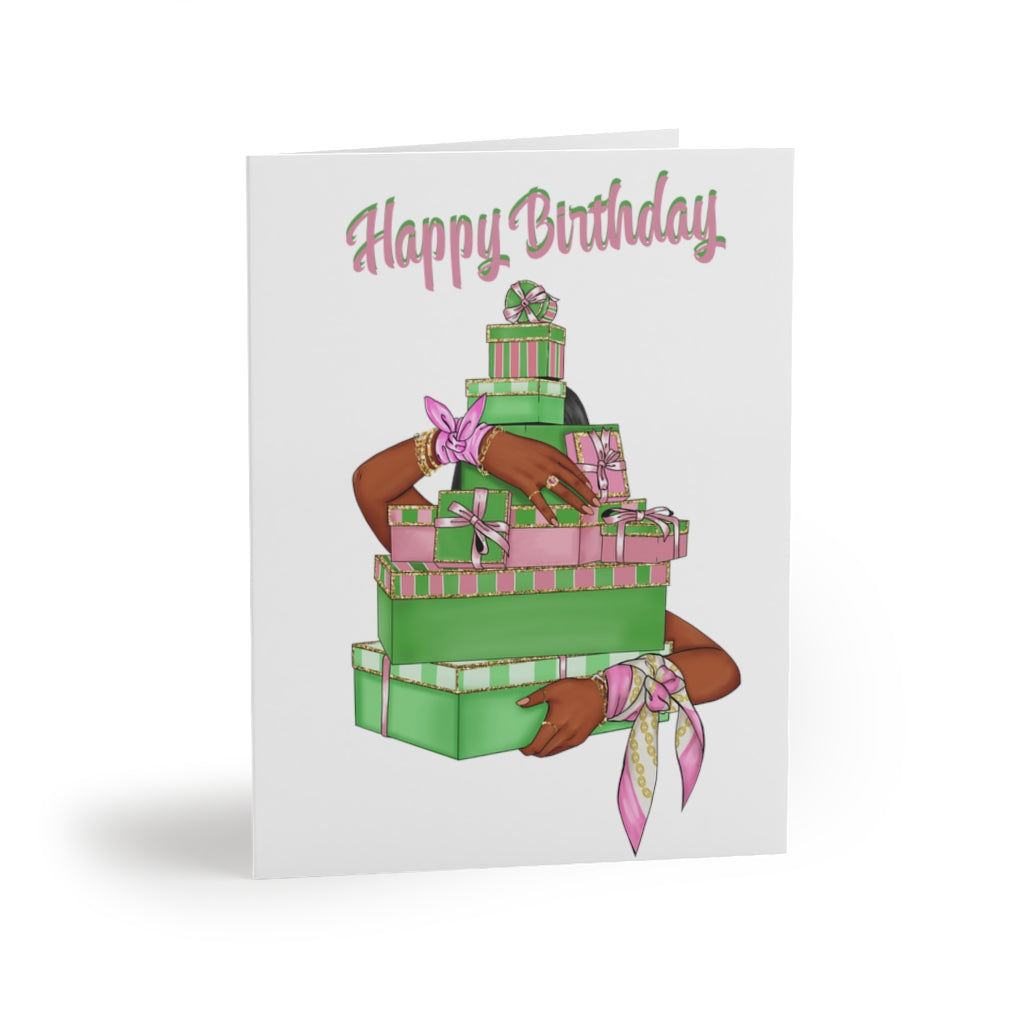 Happy Birthday (Pink &Green) Greeting cards ~ White (8, 16, 24 pcs)