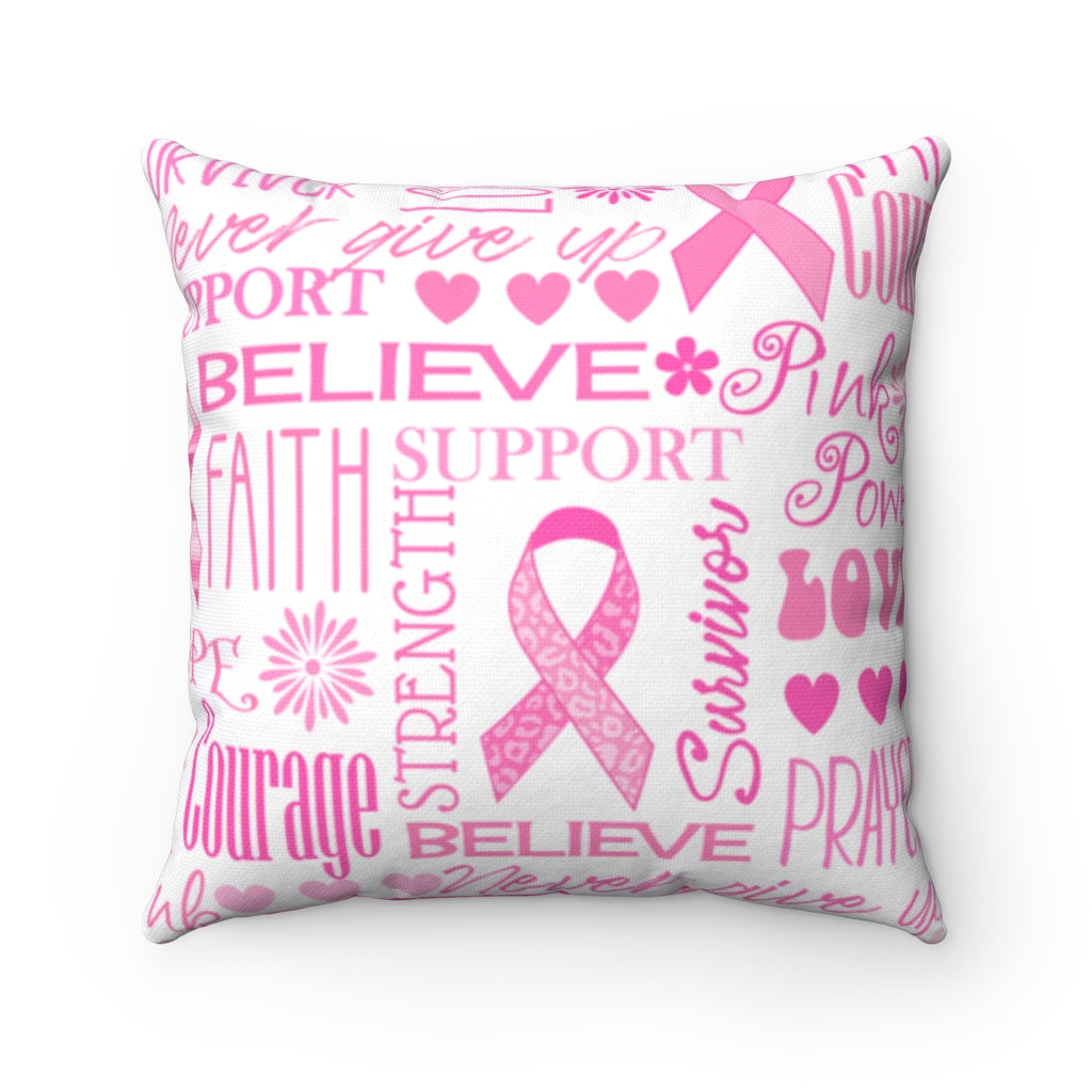 Breast Cancer "Words" Spun Polyester Square Pillow
