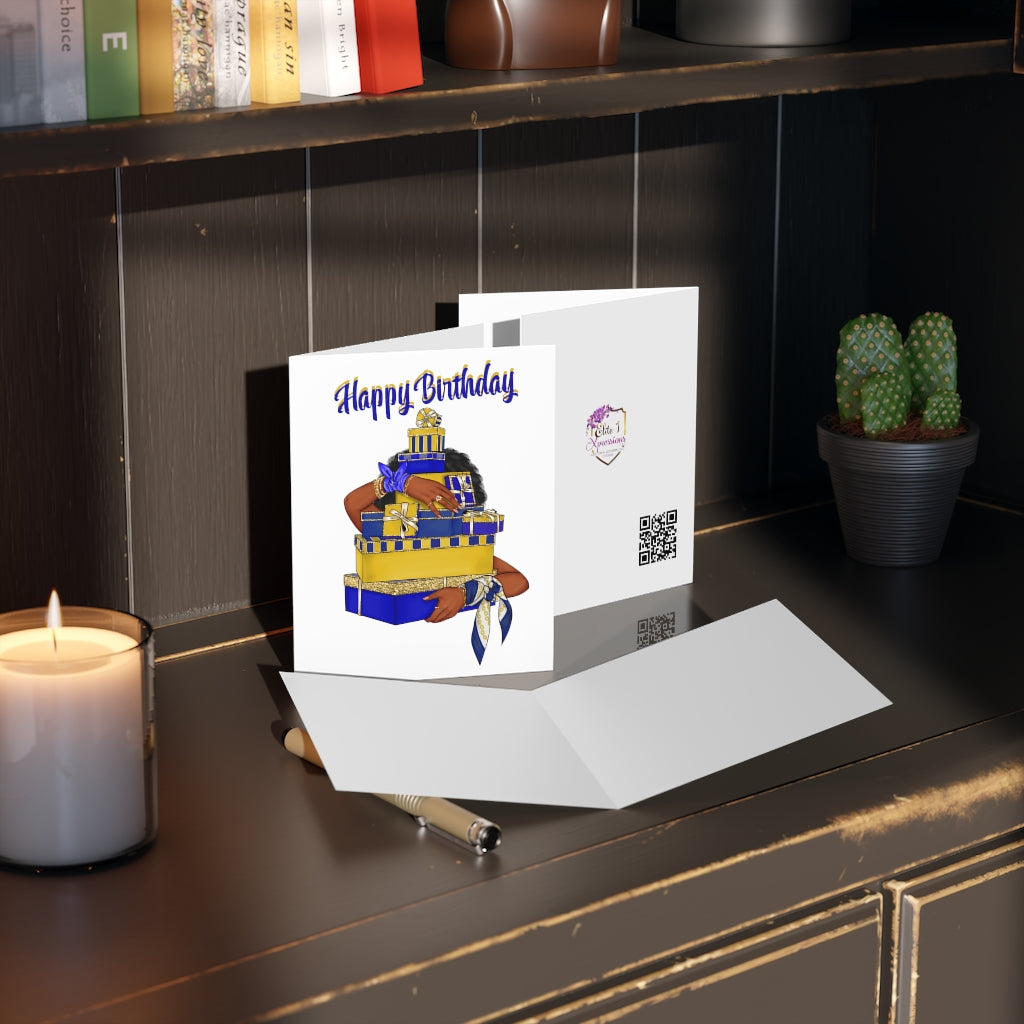 Happy Birthday (Blue & Yellow) Greeting cards ~ White (8, 16, 24 pcs)