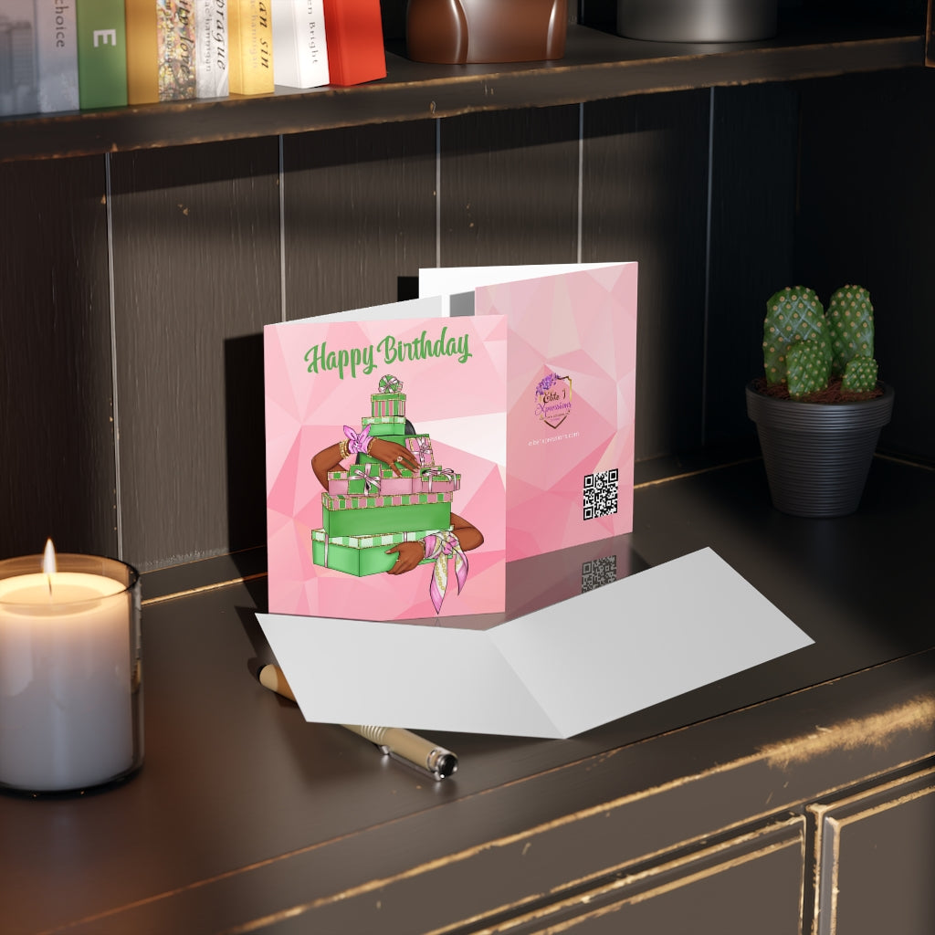 Happy Birthday (Pink & Green) Greeting cards ~ Pink (8, 16, 24 pcs)