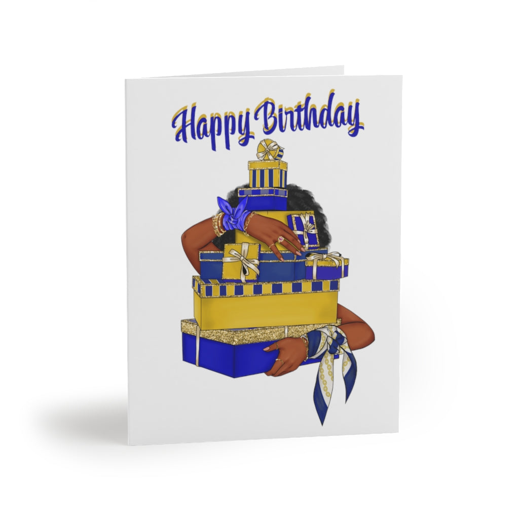 Happy Birthday (Blue & Yellow) Greeting cards ~ White (8, 16, 24 pcs)
