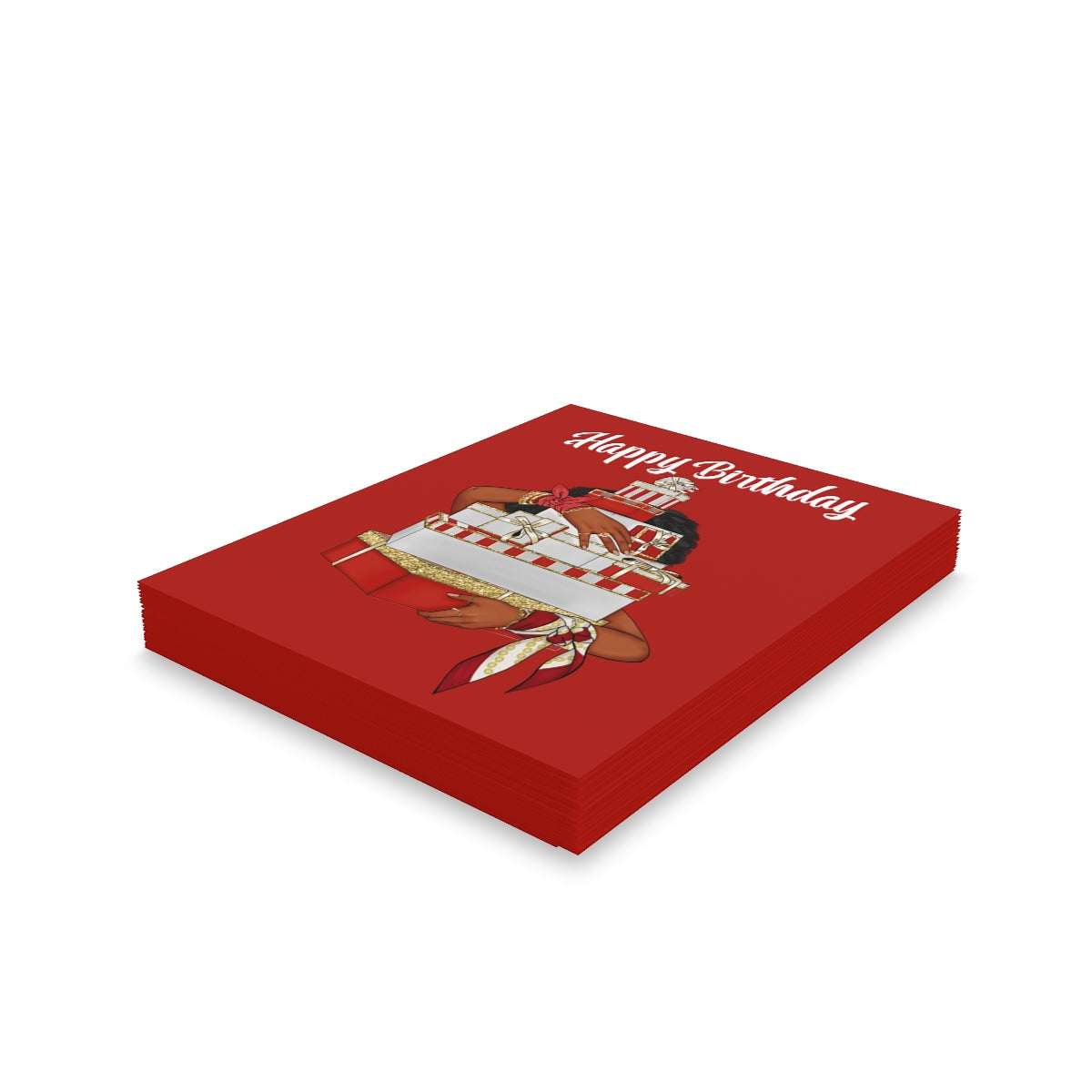 Happy Birthday (Red & White) Greeting cards ~ Red (8 pcs)