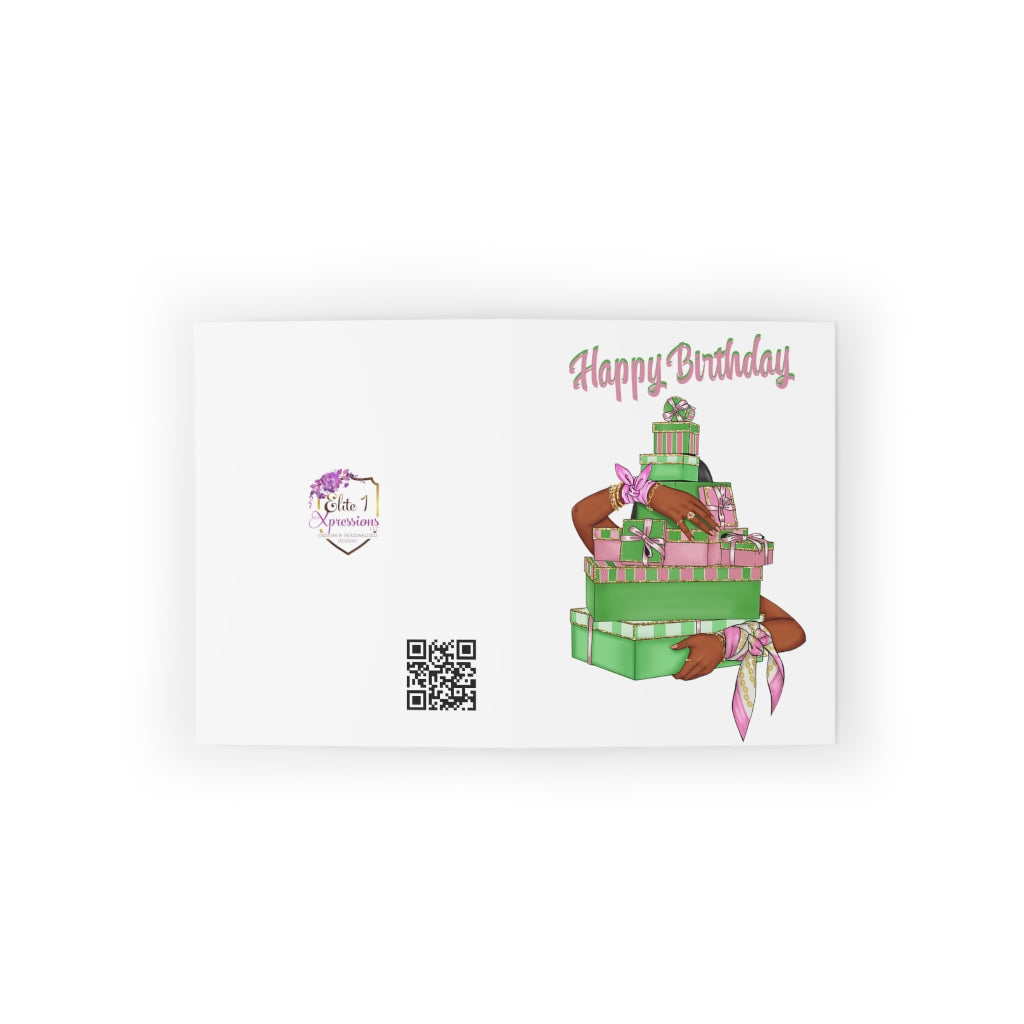Happy Birthday (Pink &Green) Greeting cards ~ White (8, 16, 24 pcs)