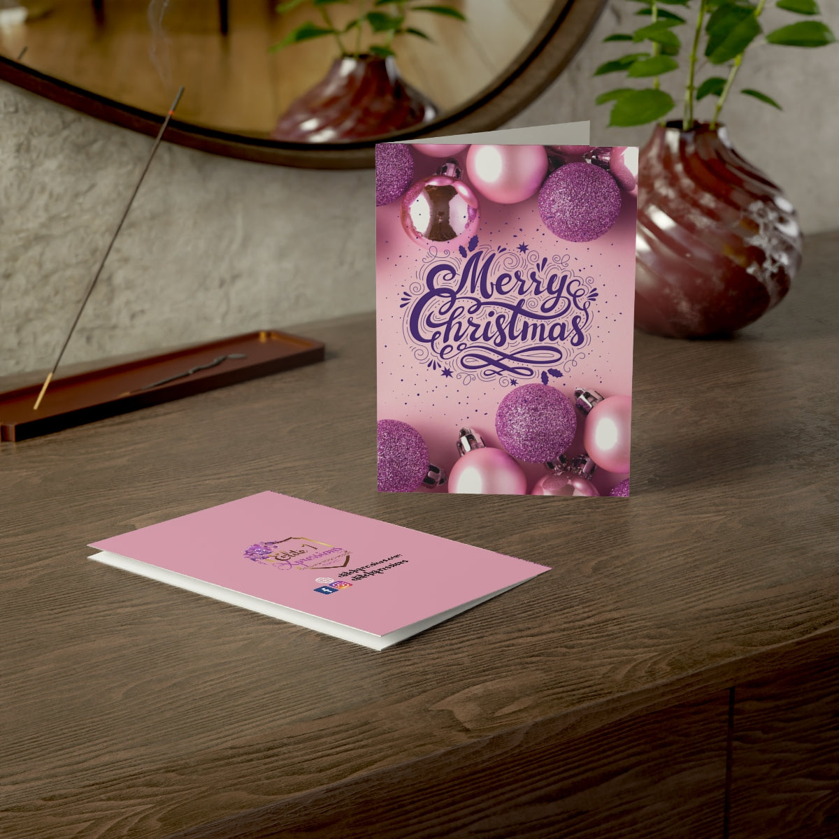 Merry Christmas Greeting Cards ~ Pink & Purple