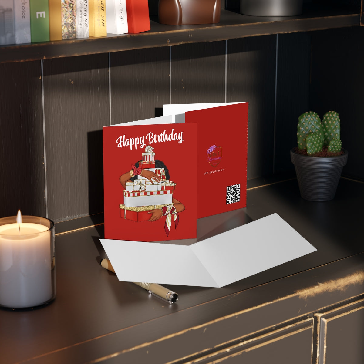 Happy Birthday (Red & White) Greeting cards ~ Red (8 pcs)