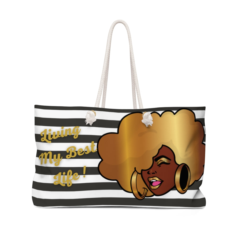Living My Best Life! Weekender Bag (Black & Gold)