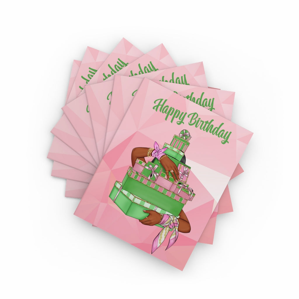 Happy Birthday (Pink & Green) Greeting cards ~ Pink (8, 16, 24 pcs)