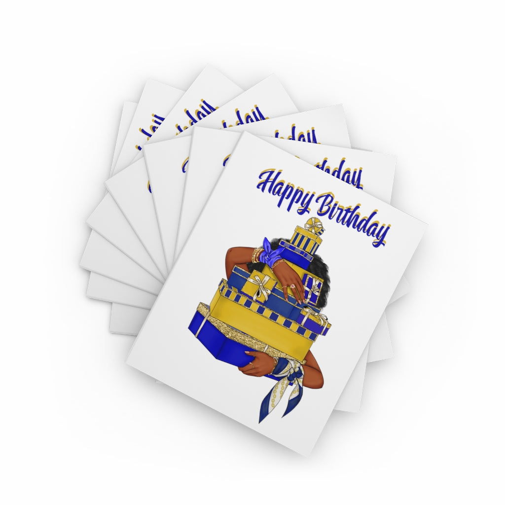Happy Birthday (Blue & Yellow) Greeting cards ~ White (8, 16, 24 pcs)