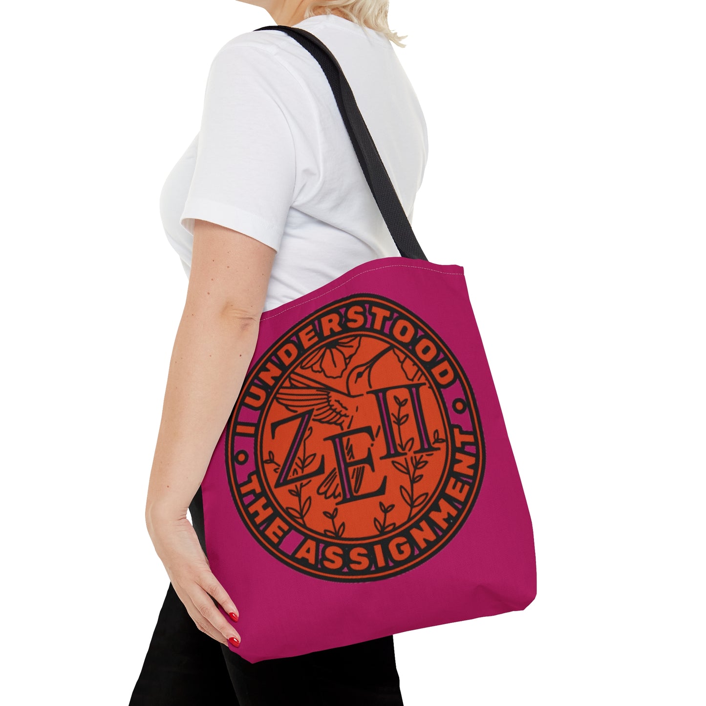 Zeta Epsilon Pi Sorority "I Understood the Assignment" Tote Bag (Fuschia)