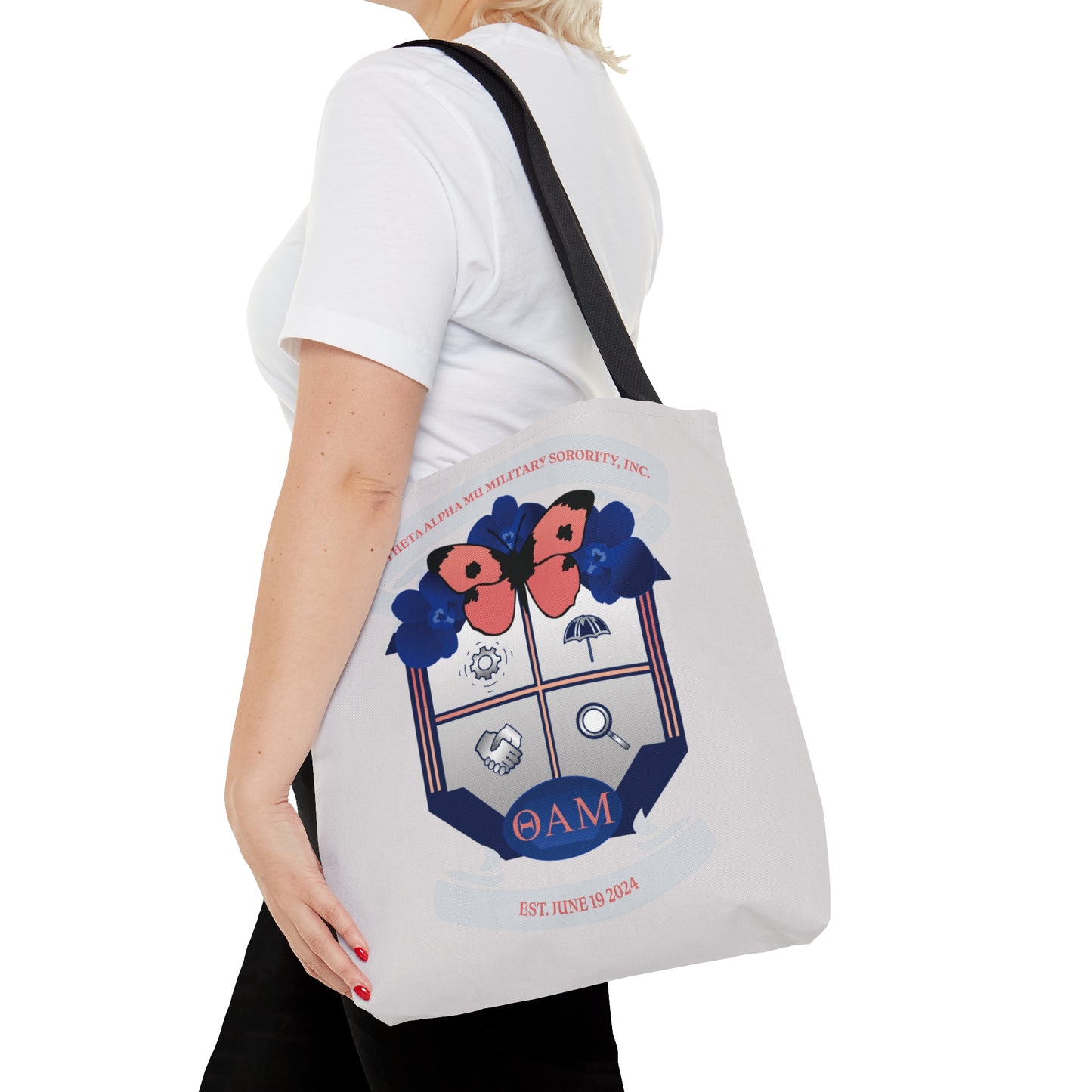 Theta Alpha Mu Military Sorority Tote Bag (Grey)