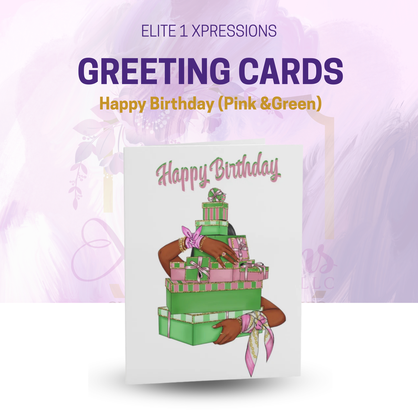 Happy Birthday (Pink &Green) Greeting cards ~ White (8, 16, 24  pcs)