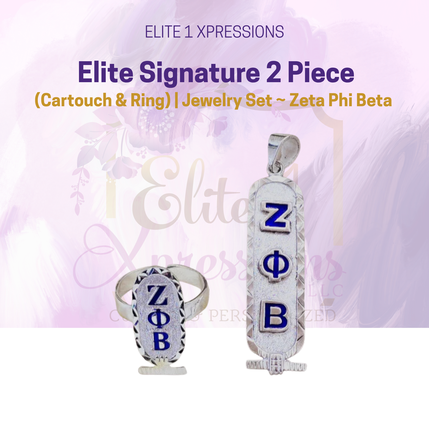 Elite Signature 2 Piece (Cartouch & Ring) Jewelry Set ~ Zeta Phi Beta