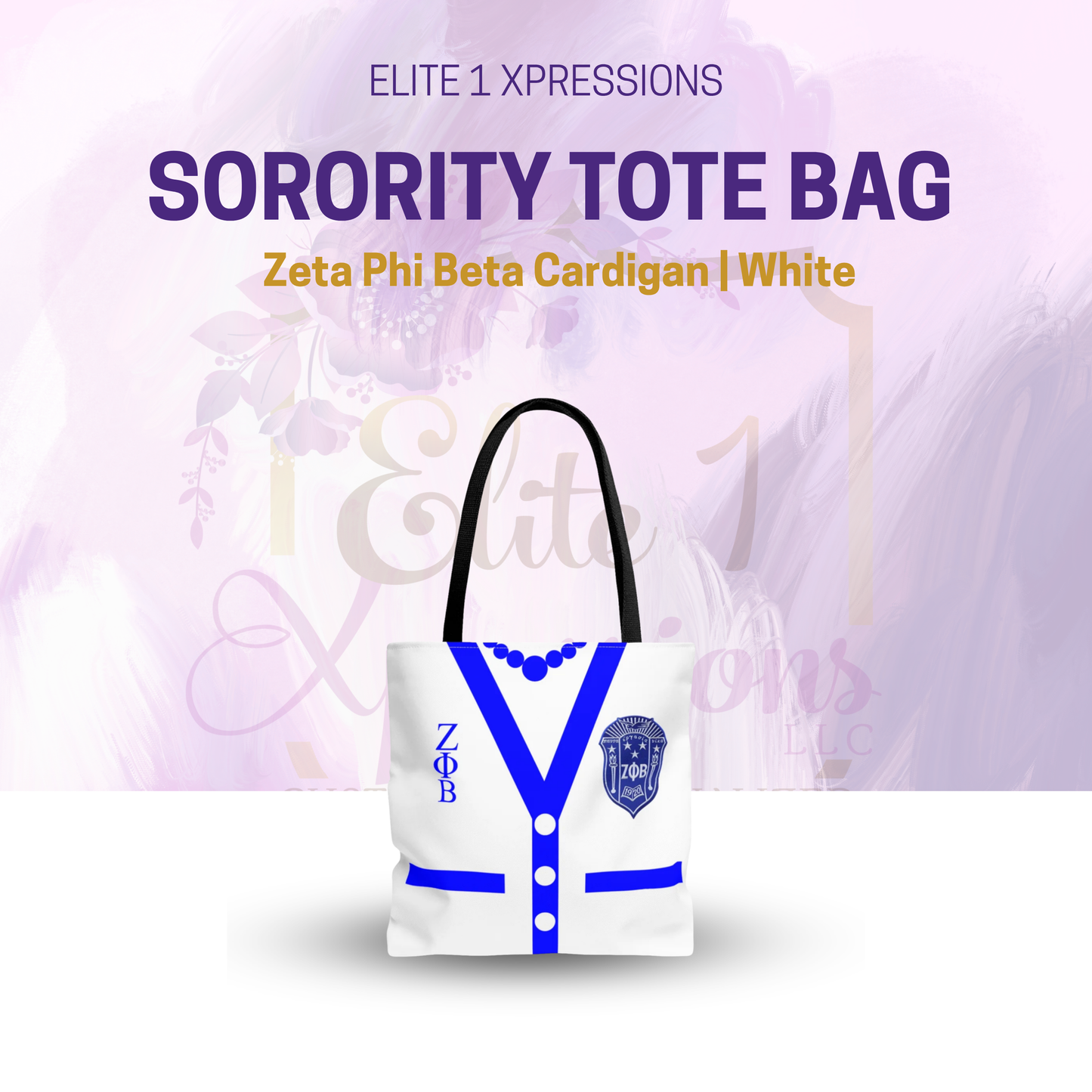 Zeta Phi Beta Cardigan (White) Tote Bag