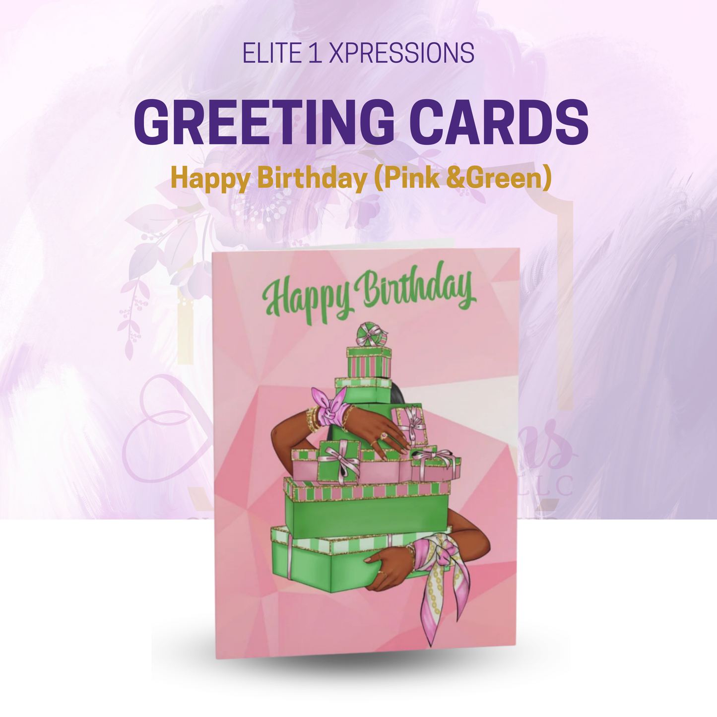 Happy Birthday (Pink & Green) Greeting cards ~ Pink (8, 16, 24 pcs)