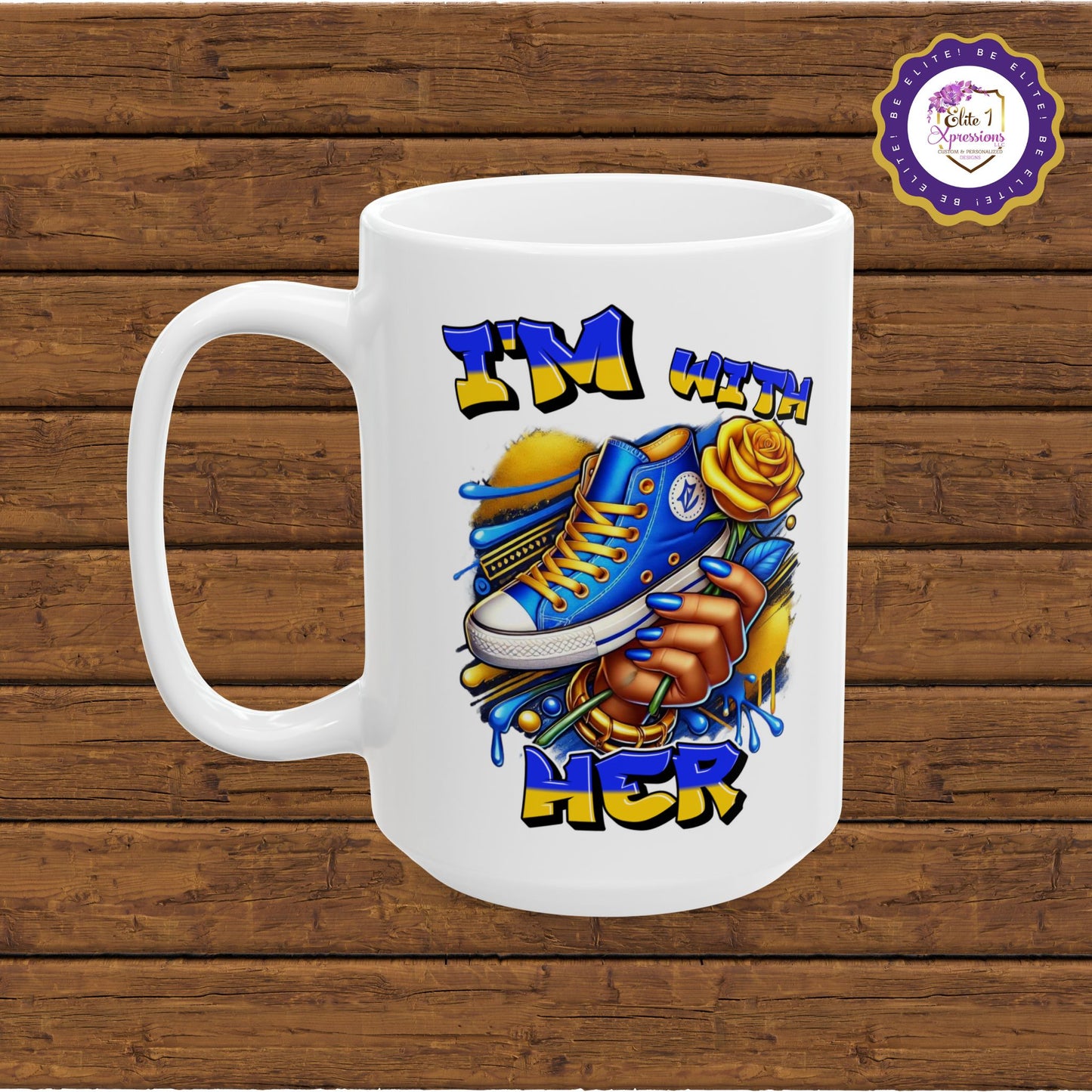 I'm with HER (Blue & Yellow) Ceramic Mug, (15oz)