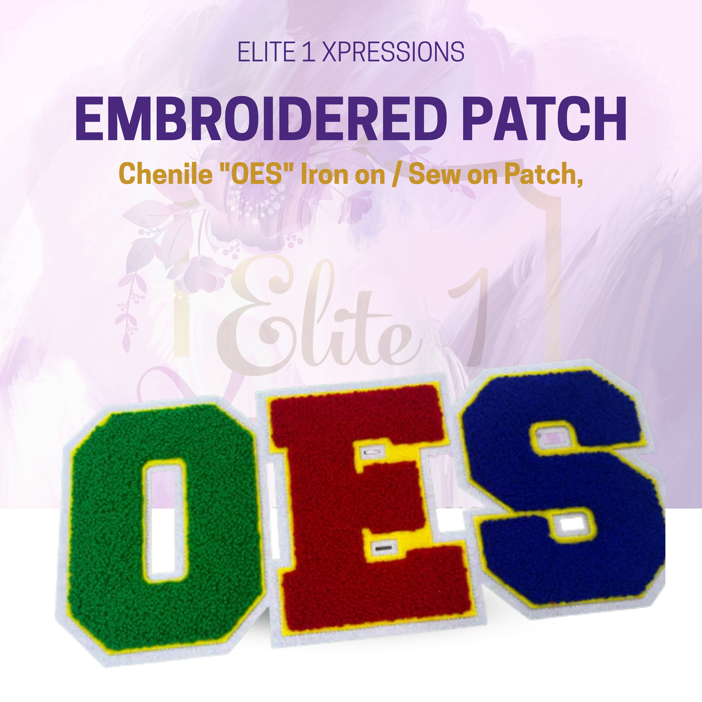 Chenile "OES" Iron on / Sew on Patch, Embroidered Patch