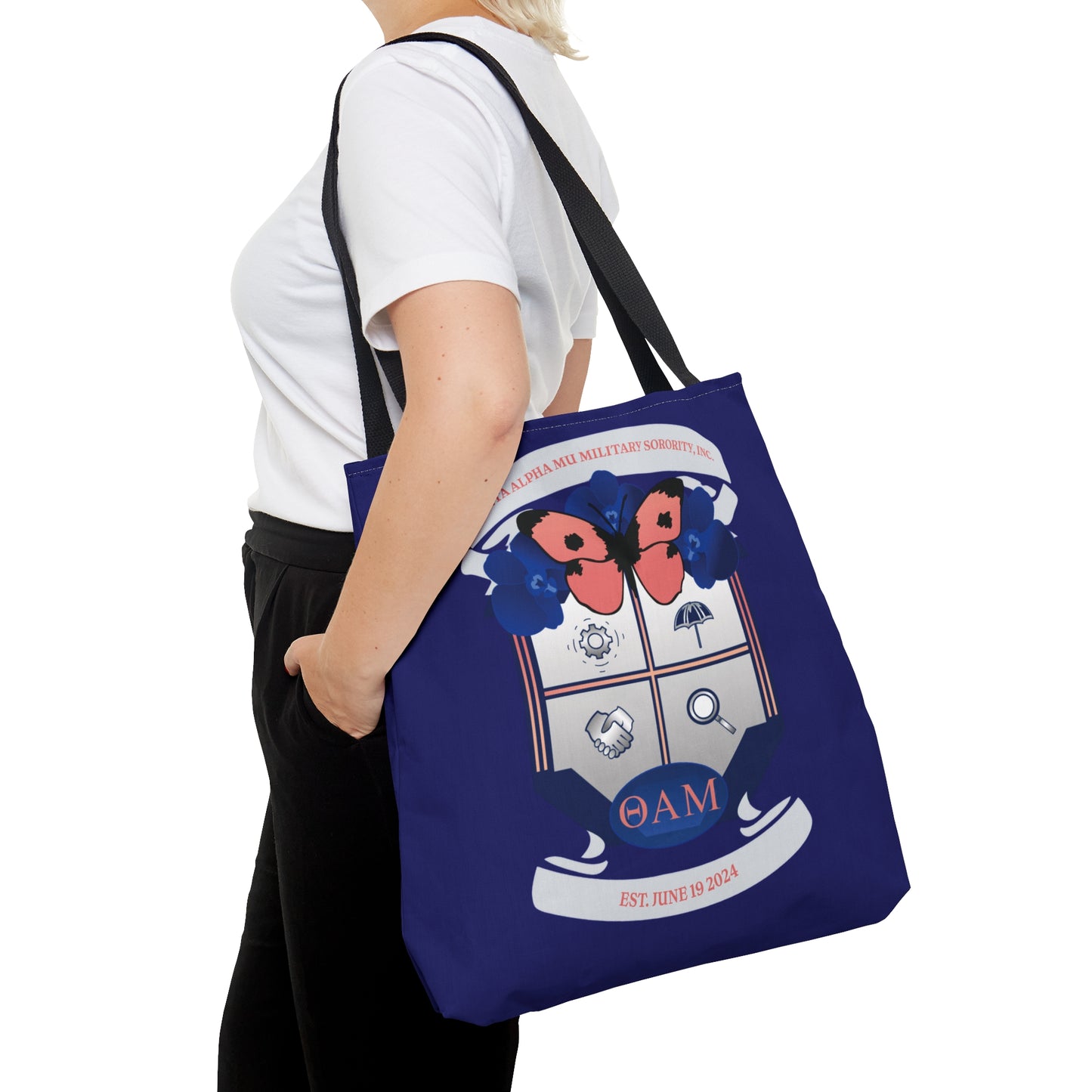 Theta Alpha Mu Military Sorority Tote Bag (Navy Blue)