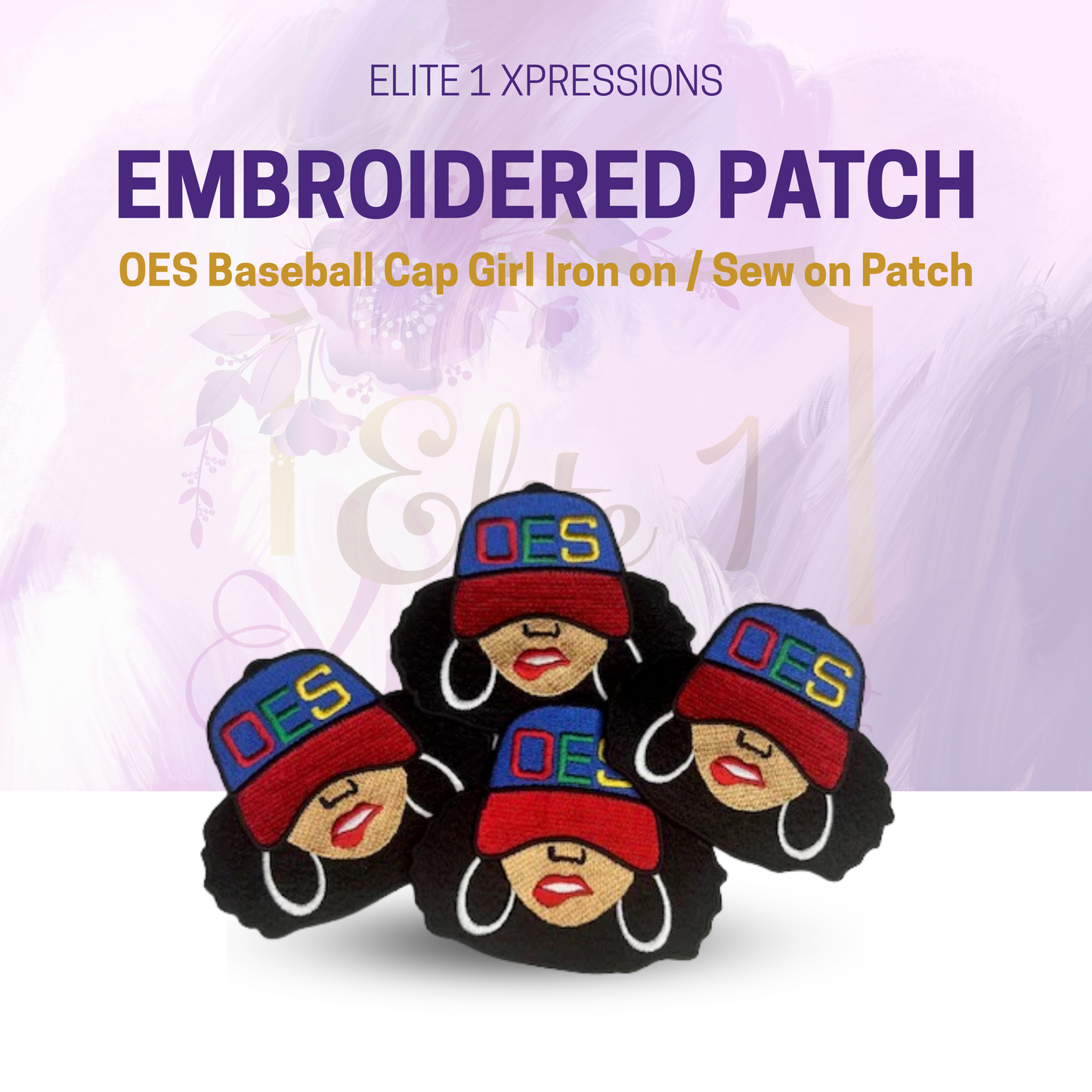 OES Baseball Cap Girl Iron on / Sew on Patch, Embroidered Patch