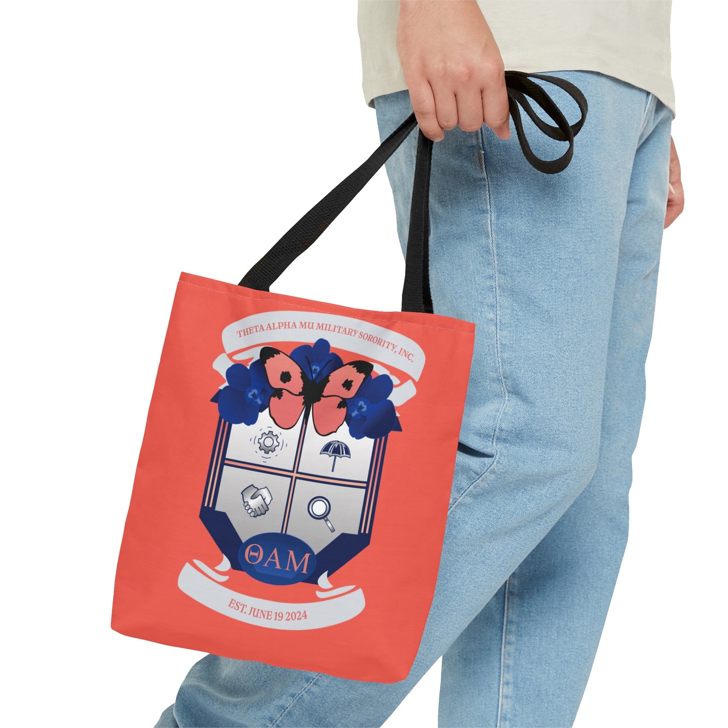 Theta Alpha Mu Military Sorority Tote Bag (Coral)