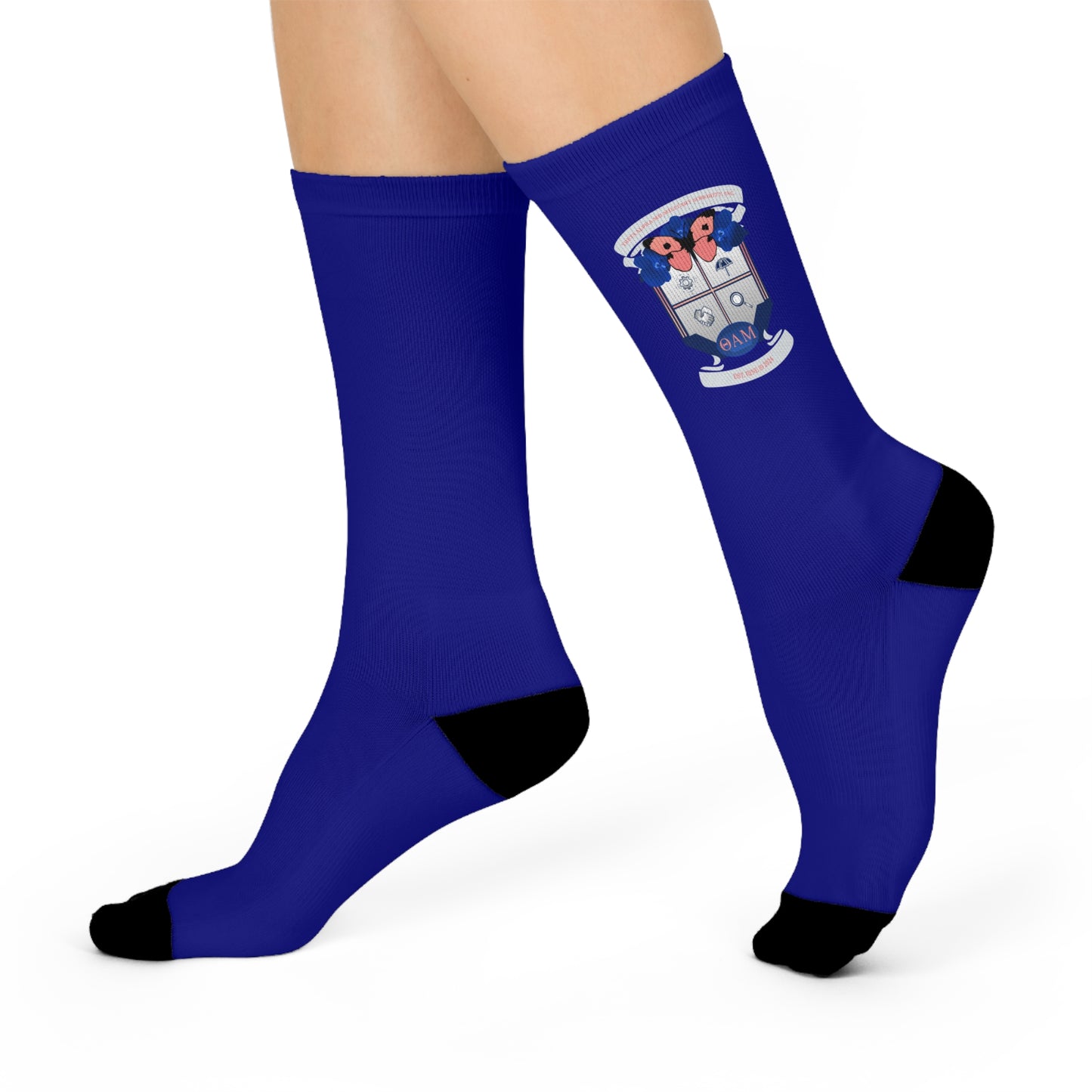 Theta Alpha Mu Cushioned Crew Socks (Navy Blue)