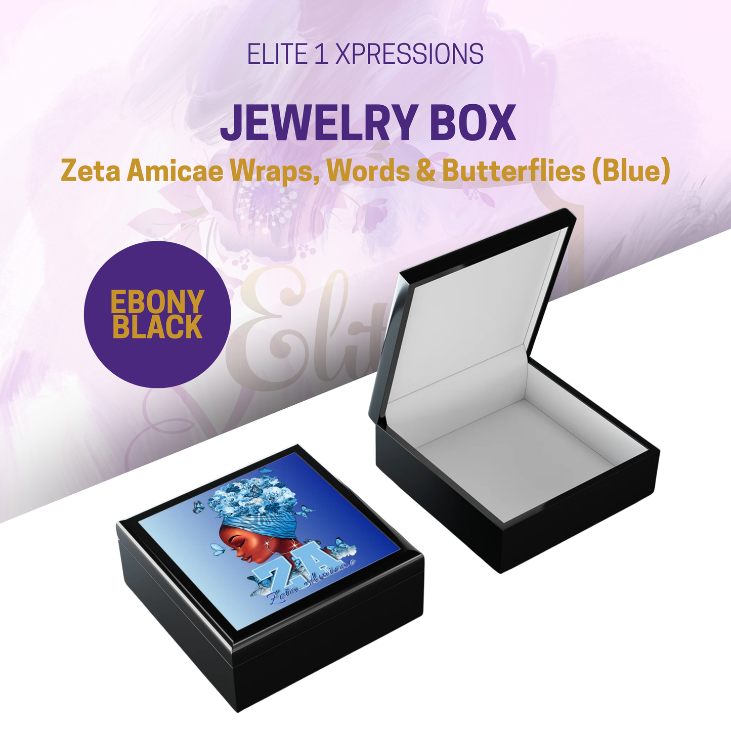 Jewelry Box ~ Zeta Amicae Wraps, Words & Butterflies (Blue)