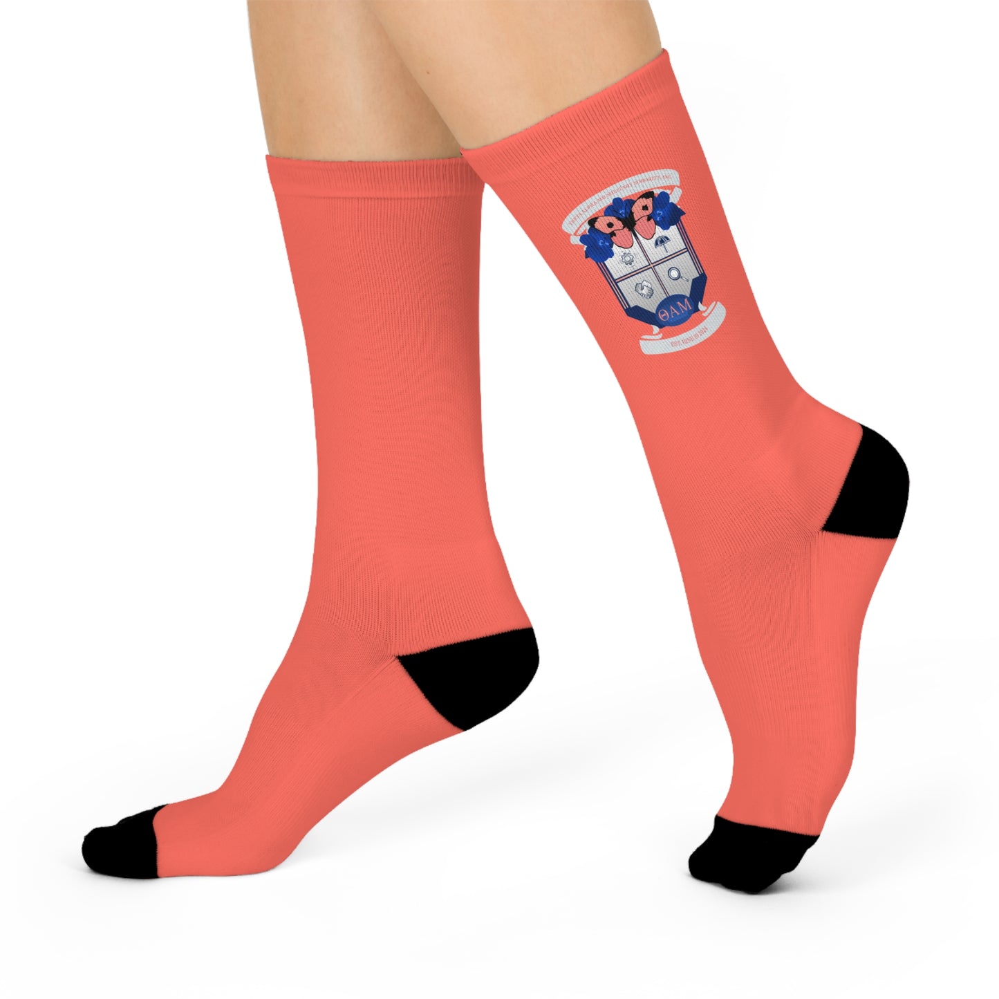 Theta Alpha Mu Cushioned Crew Socks (Coral)