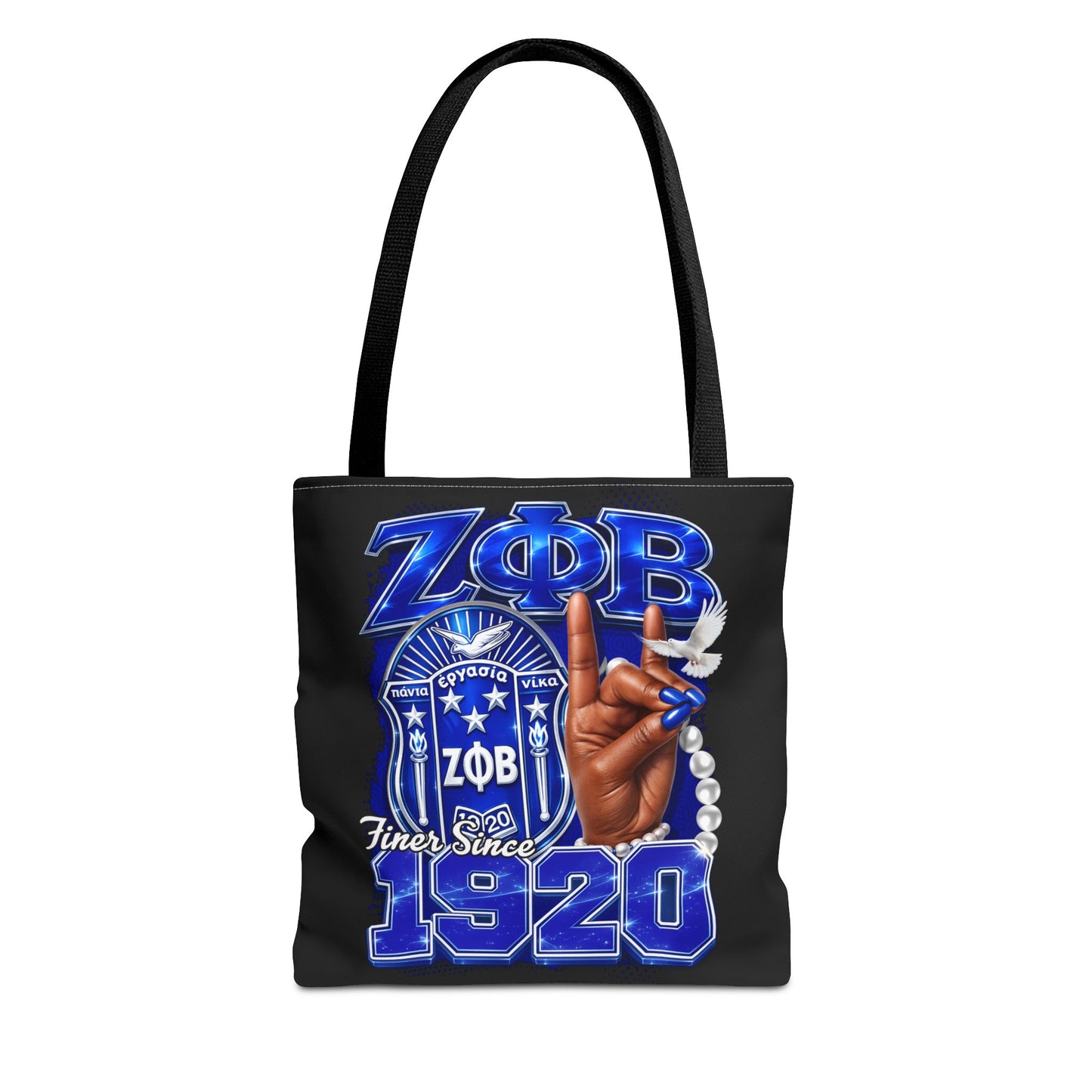 Zeta 1920 Crest Pearl Hand Tote Bag | Zeta Phi Beta Sorority Design (Black)