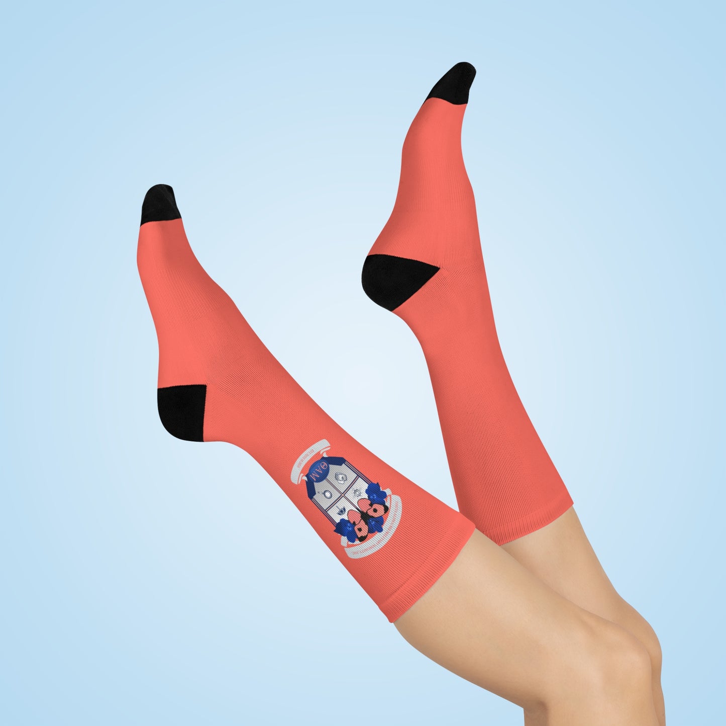 Theta Alpha Mu Cushioned Crew Socks (Coral)