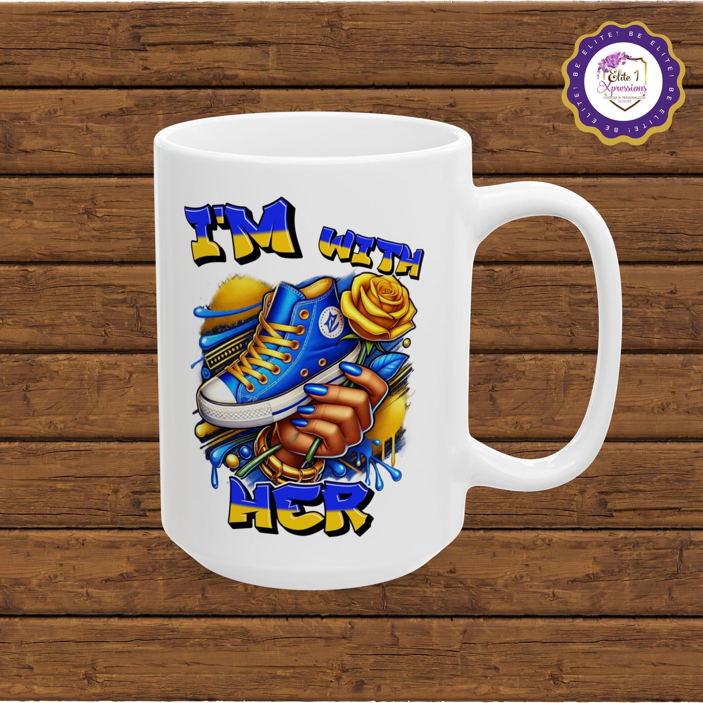 I'm with HER (Blue & Yellow) Ceramic Mug, (15oz)