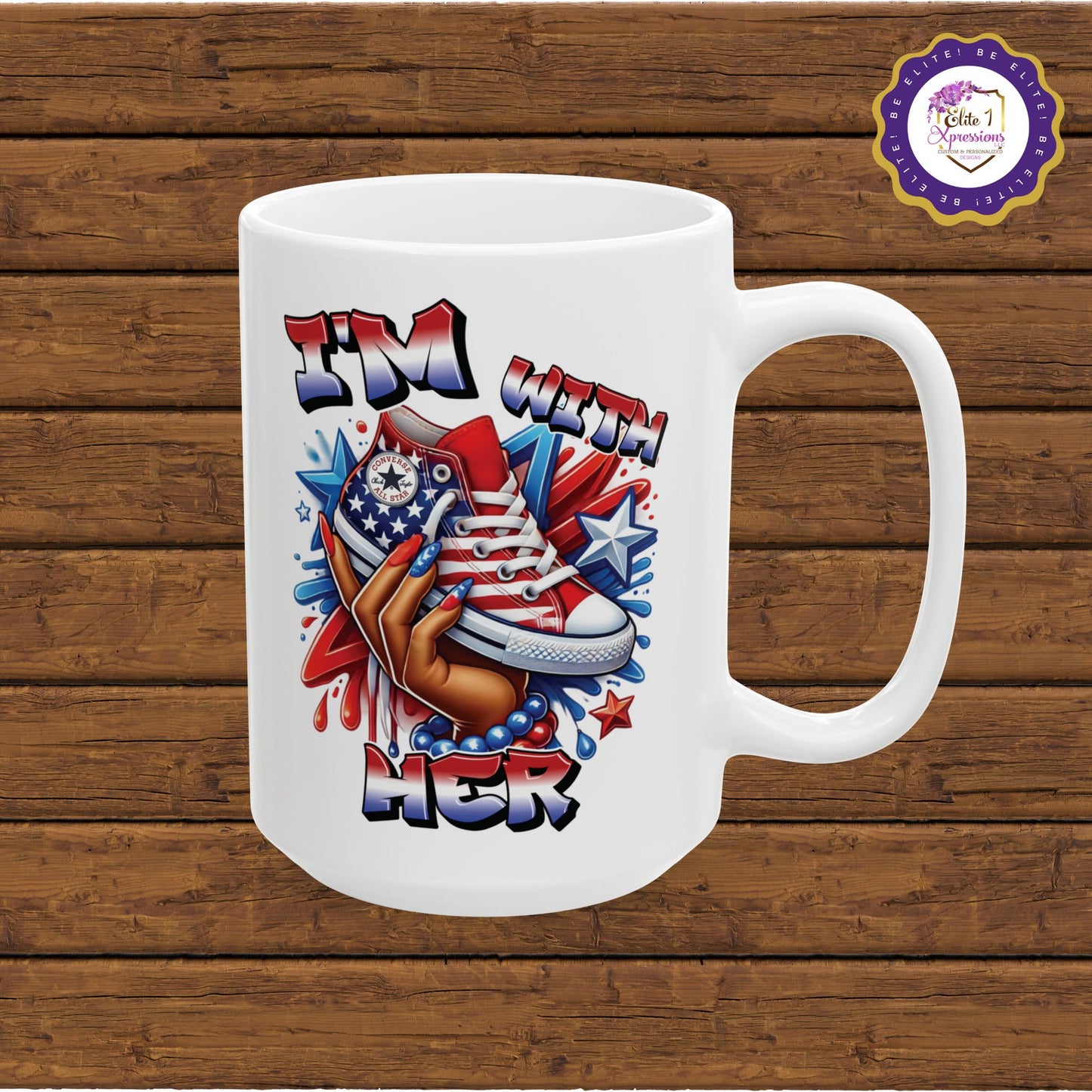 I'm with HER (Red, White & Blue) Ceramic Mug, (15oz)