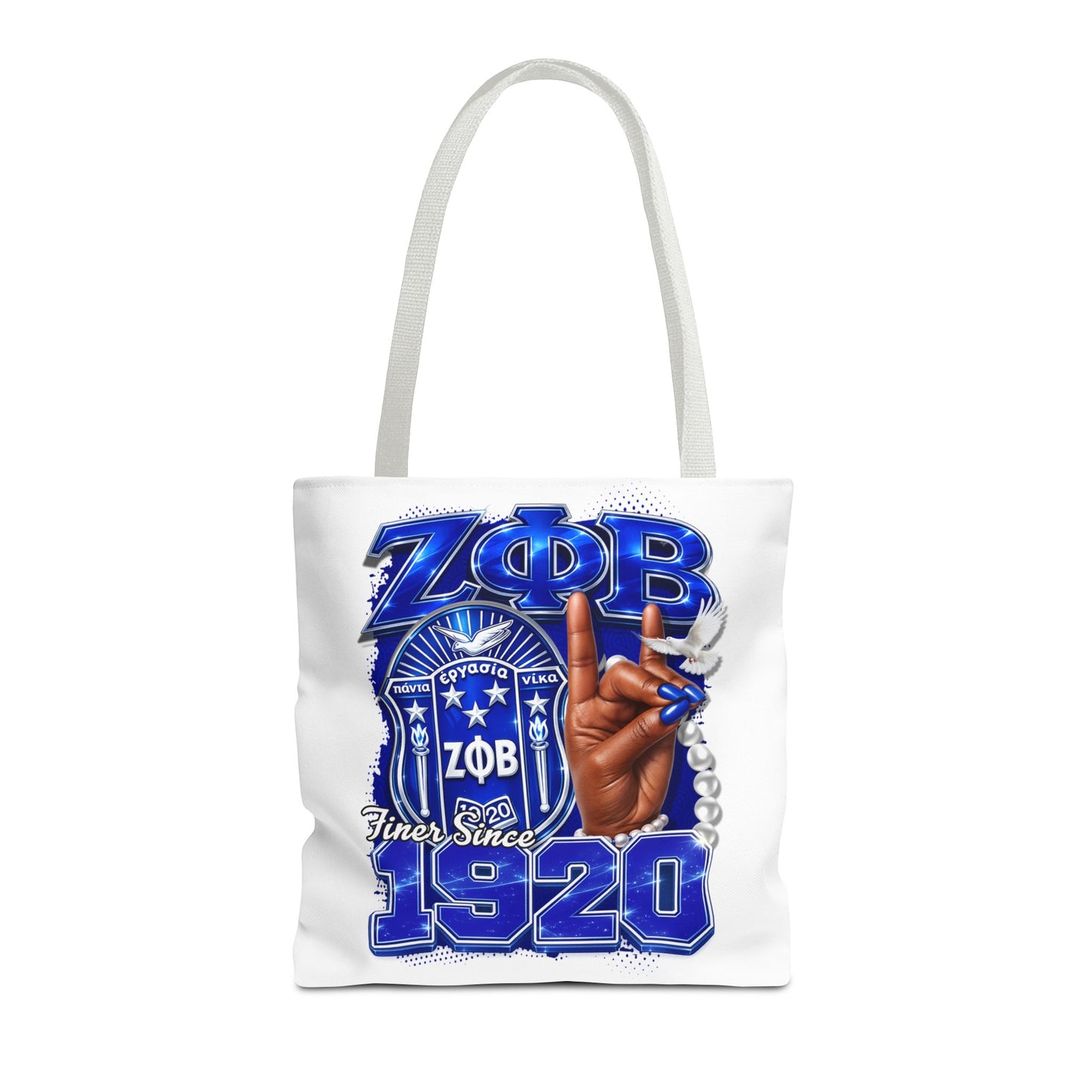 Zeta 1920 Crest Pearl Hand Tote Bag | Zeta Phi Beta Sorority Design (White)