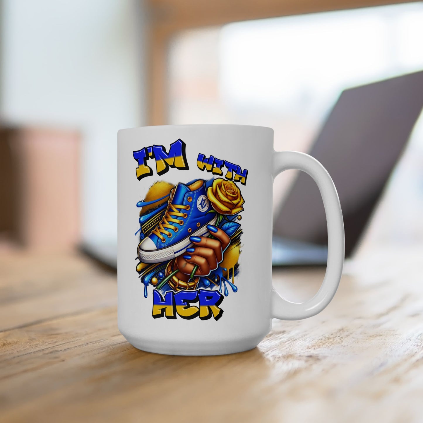 I'm with HER (Blue & Yellow) Ceramic Mug, (15oz)