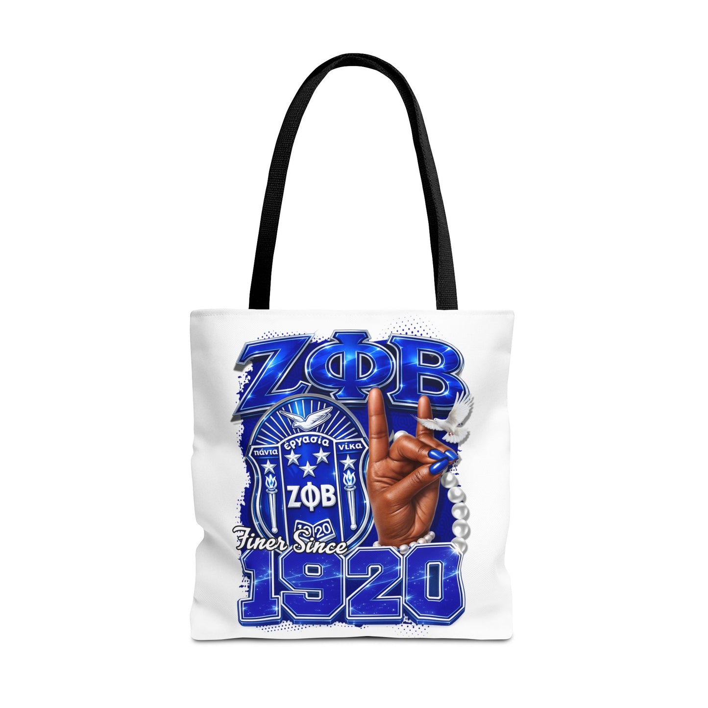 Zeta 1920 Crest Pearl Hand Tote Bag | Zeta Phi Beta Sorority Design (White)