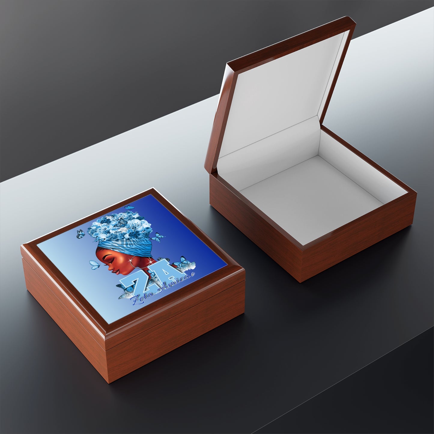 Jewelry Box ~ Zeta Amicae Wraps, Words & Butterflies (Blue)
