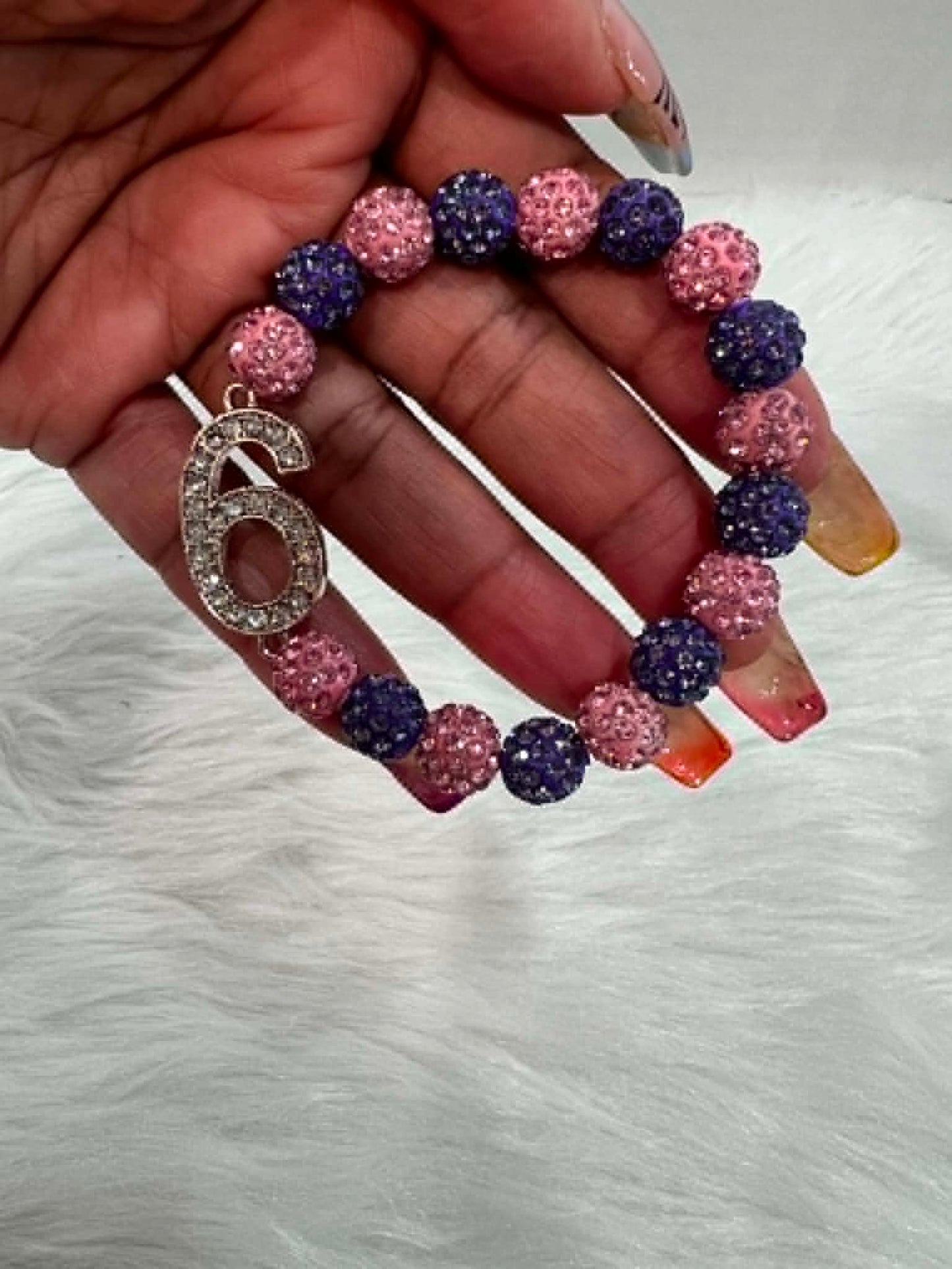 Bracelet ~ Crystal Number  Pink & Purple Bling Edition
