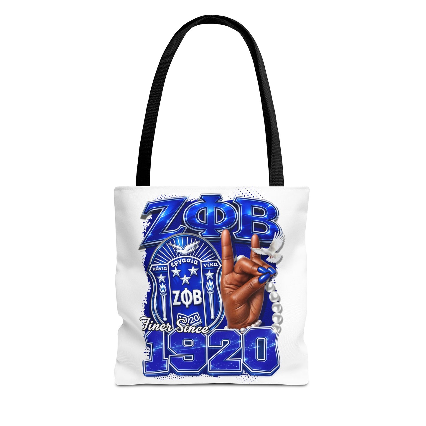 Zeta 1920 Crest Pearl Hand Tote Bag | Zeta Phi Beta Sorority Design (White)