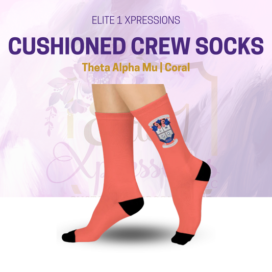 Theta Alpha Mu Cushioned Crew Socks (Coral)