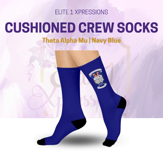 Theta Alpha Mu Cushioned Crew Socks (Navy Blue)