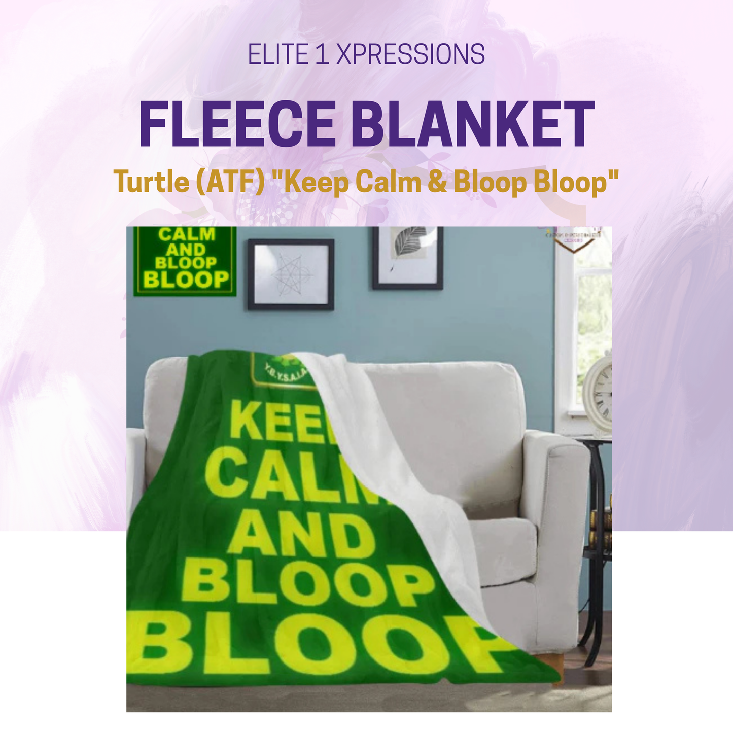 Turtle (ATF) "Keep Calm & Bloop Bloop" Fleece Blanket