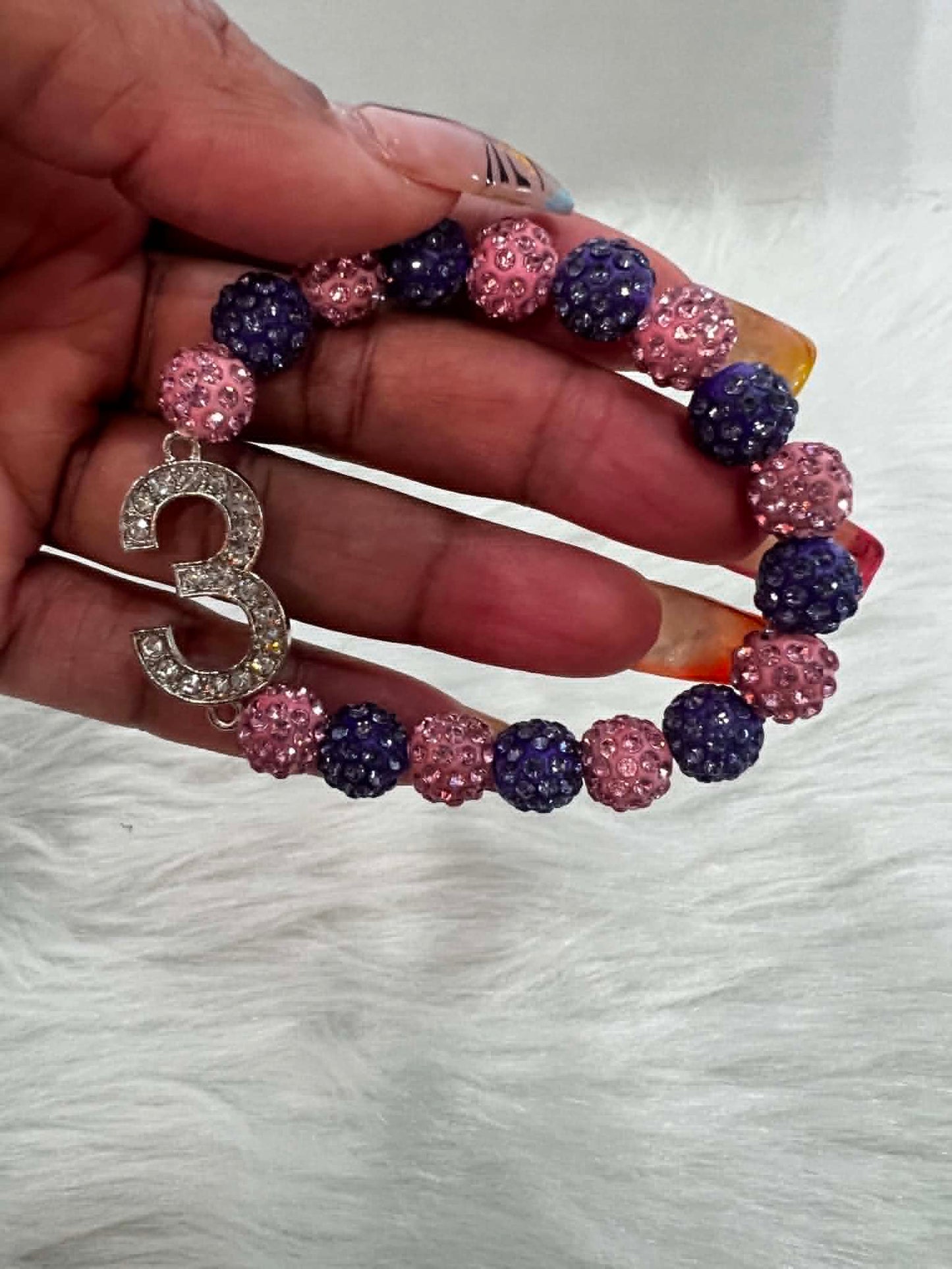 Bracelet ~ Crystal Number  Pink & Purple Bling Edition