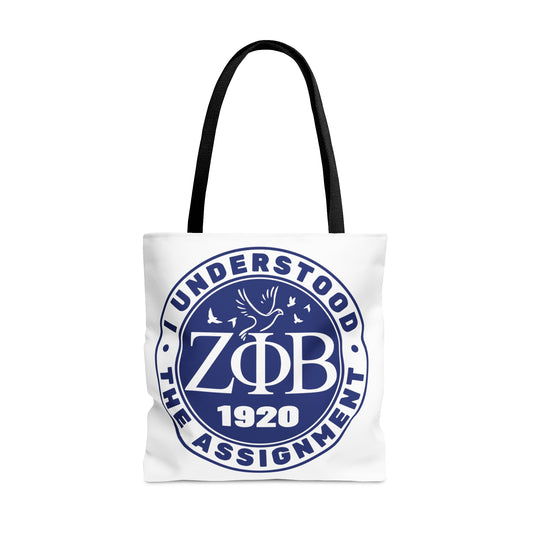 Zeta Phi Beta "I Understood the Assignment" Tote Bag (White)