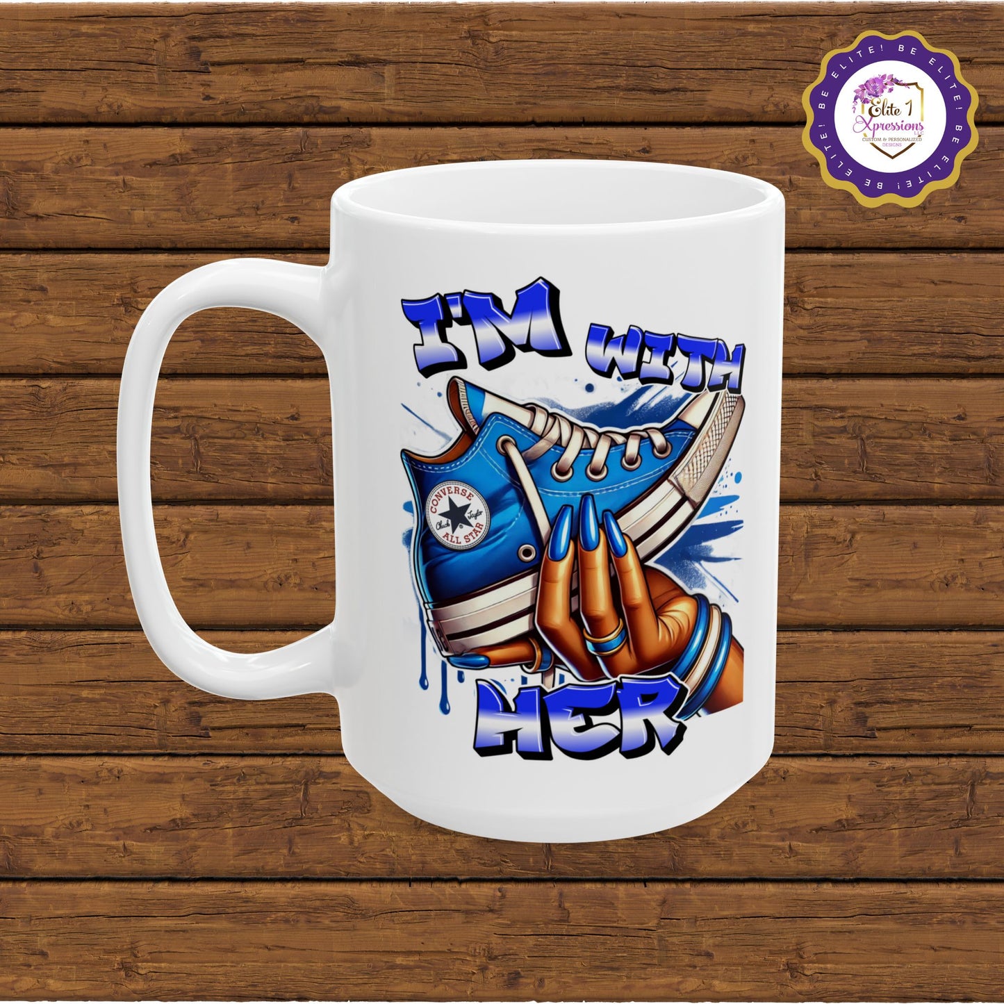 I'm with HER (Blue) Ceramic Mug, (15oz)